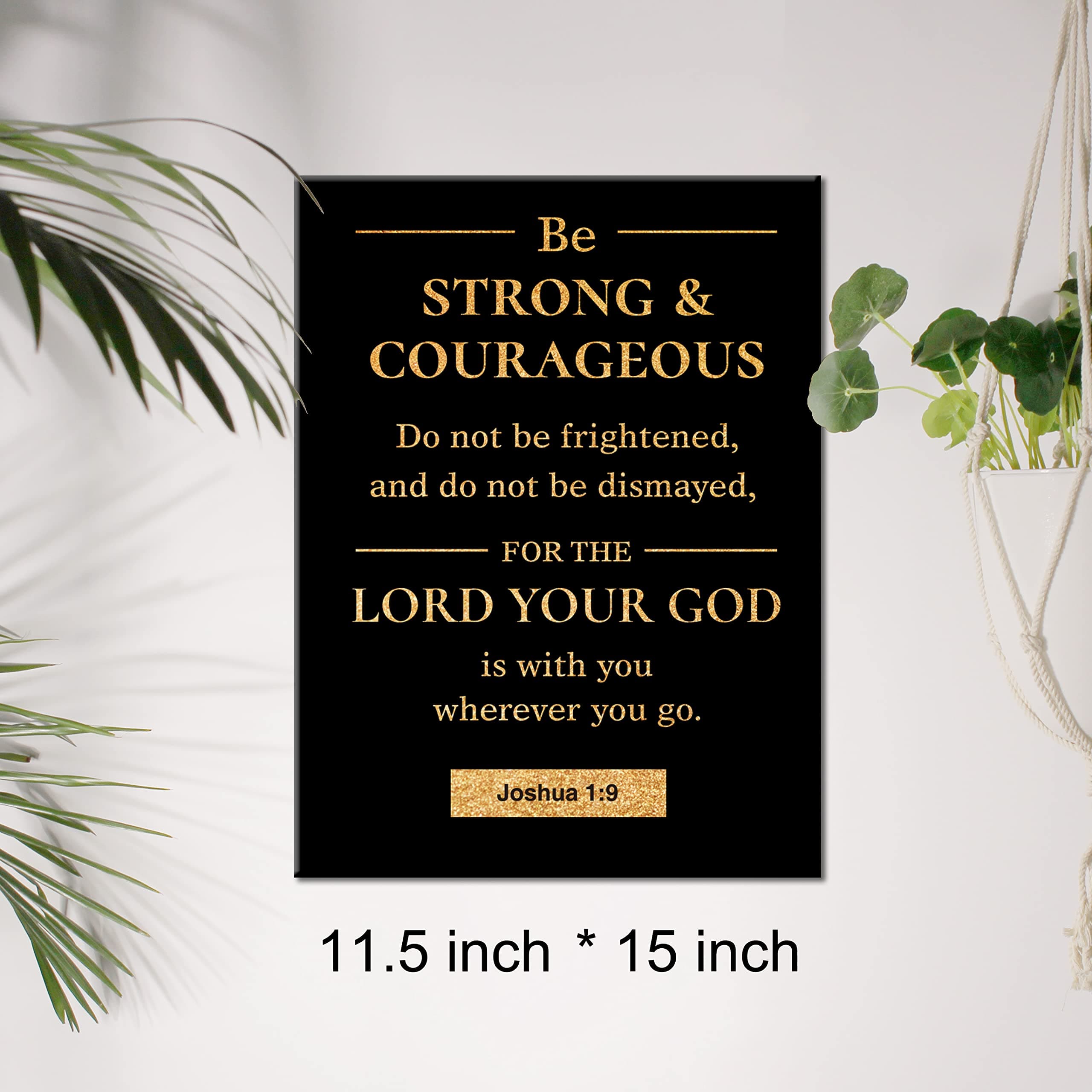 Christian Gold Foil Canvas Wall Art Motivational Be Strong and Courageous Joshua 1:9 Print Framed Canvas Painting Artwork Home Decor Gifts 12x15 Inch