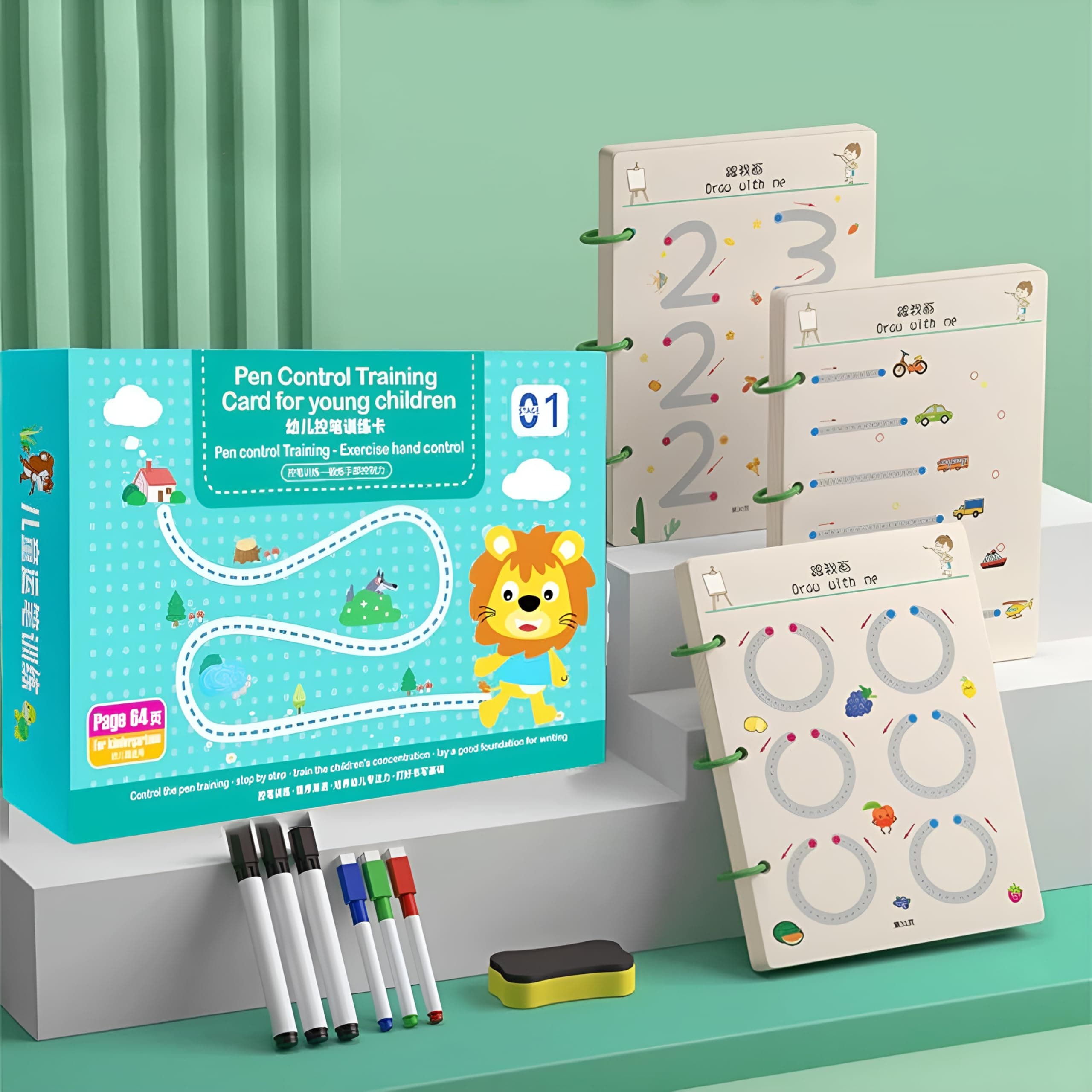Fennec Mart Magical Tracing Workbook Set 64 Pages Alphabet & Number Writing Practice Book for Kids Reusable Handwriting Pen Control Training for Preschool Learning