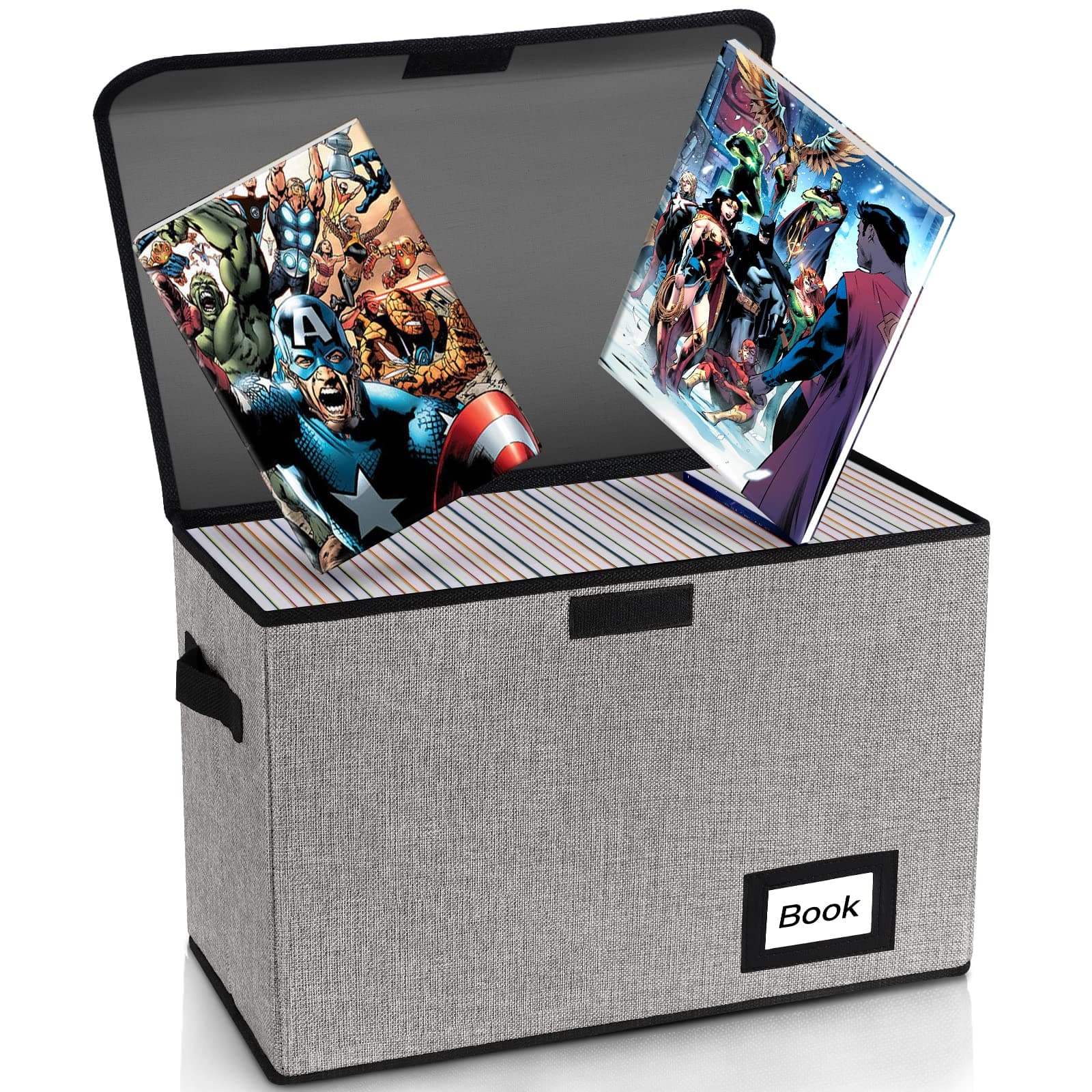 YNSZAS Collection Comic Book Storage Box, 15.8" X 7.8" X 11.8", Collapsible Comic Short Box, Holds 160-180 Comic Book, Heavy Duty Bin Container Holder Shelf Protector Organizer (Grey)
