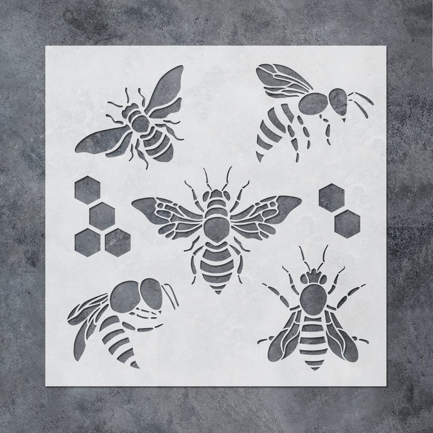 GSS Designs Bee Honeycomb Stencil - Reusable Mylar Bee Template for Painting Hive,Wall,Wood, Fabric, Furniture(30cm x 30cm ) - Reusable DIY Art Painting Honey Comb Hexagon Stencil (SL-083)