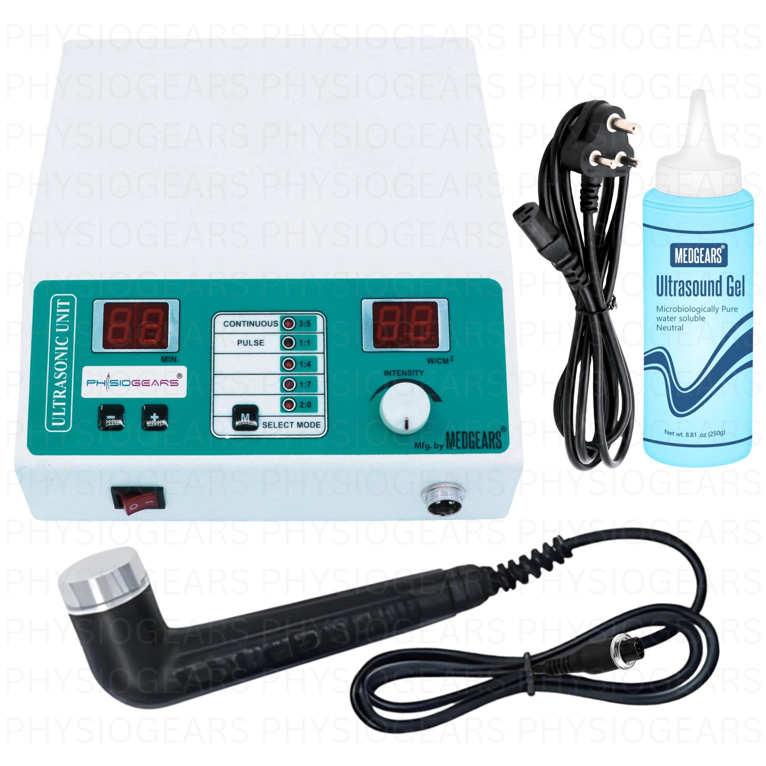Physiogears Digital Unit Ultrasound Whole_Body Physiotherapy Machine For Pain Relief, Corded Electric Body Massager, Simple White