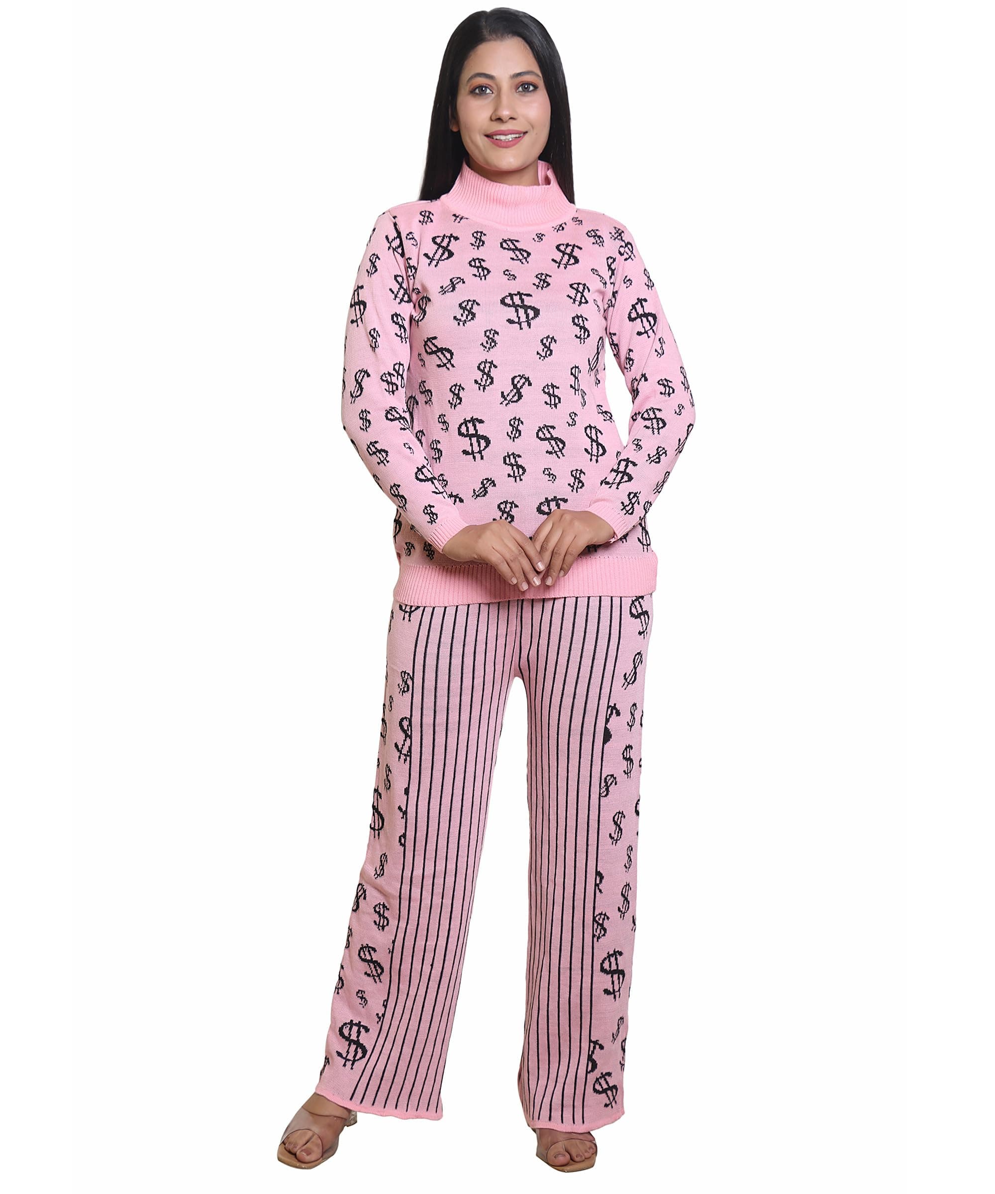 NUBIE Womens Winter Wear High Neck Woolen Tunic with Trousers Pant Set Co-Ords Set of 2pc