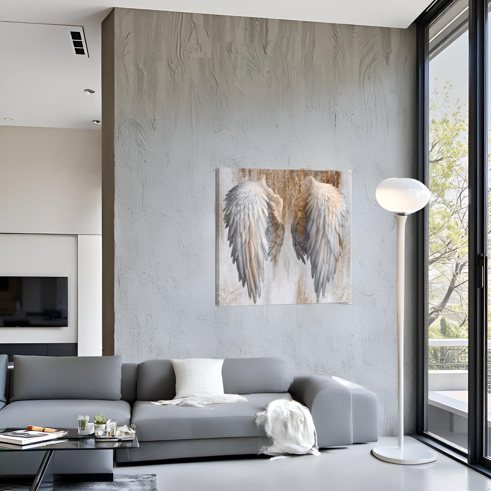 LevvArts Gold and Grey Wall Art Fashion Angel Wings Poster Painting Contemporary Artwork for Living Room Bedroom Wall Decoration Framed Ready to Hang Gift for Woman