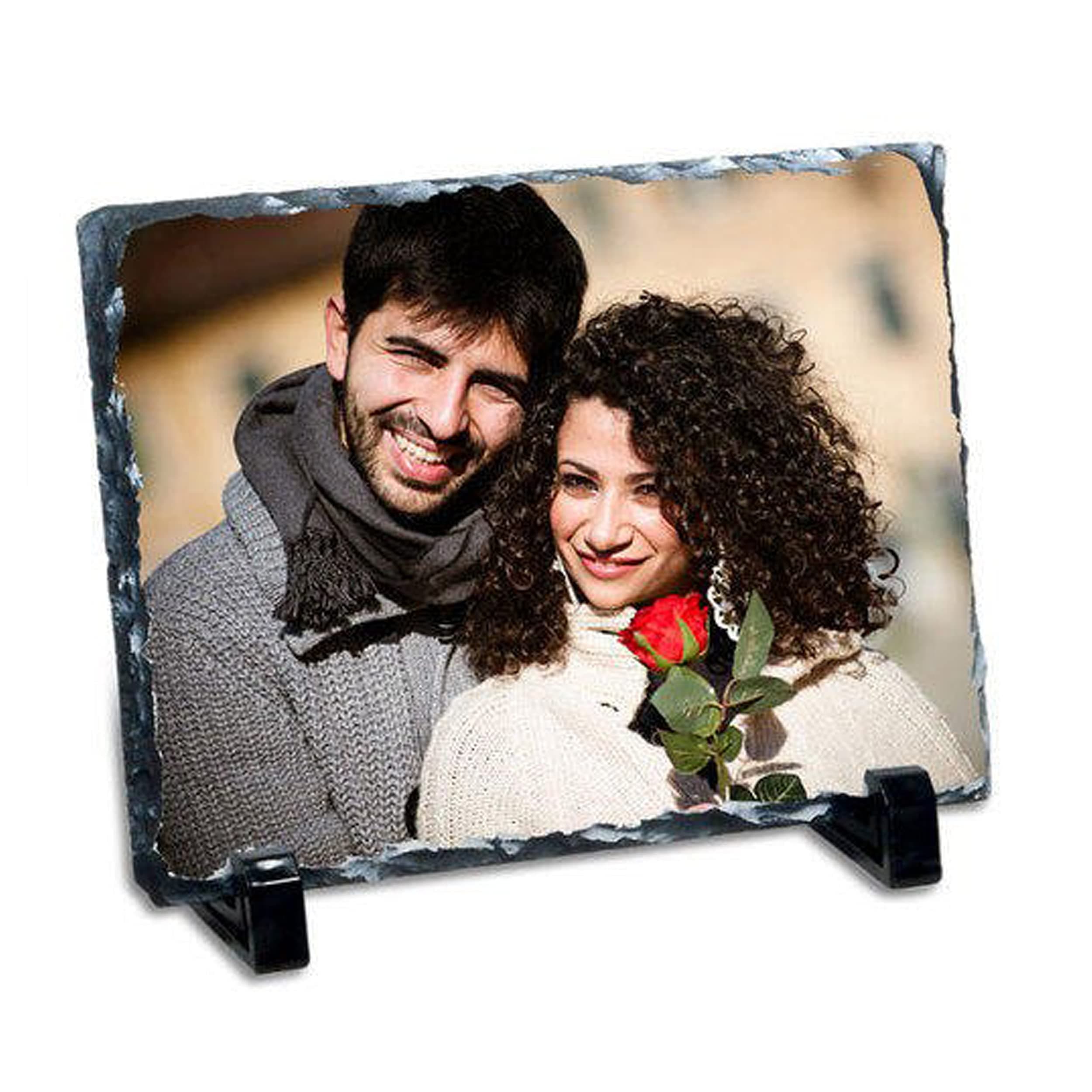 Aastha Imagine Personalized Photo Stone Frame | Custom Image Print on Natural Rock Slate with Stand | Unique Home Décor & Gift for Birthday, Anniversary, Wedding, or Office Desk