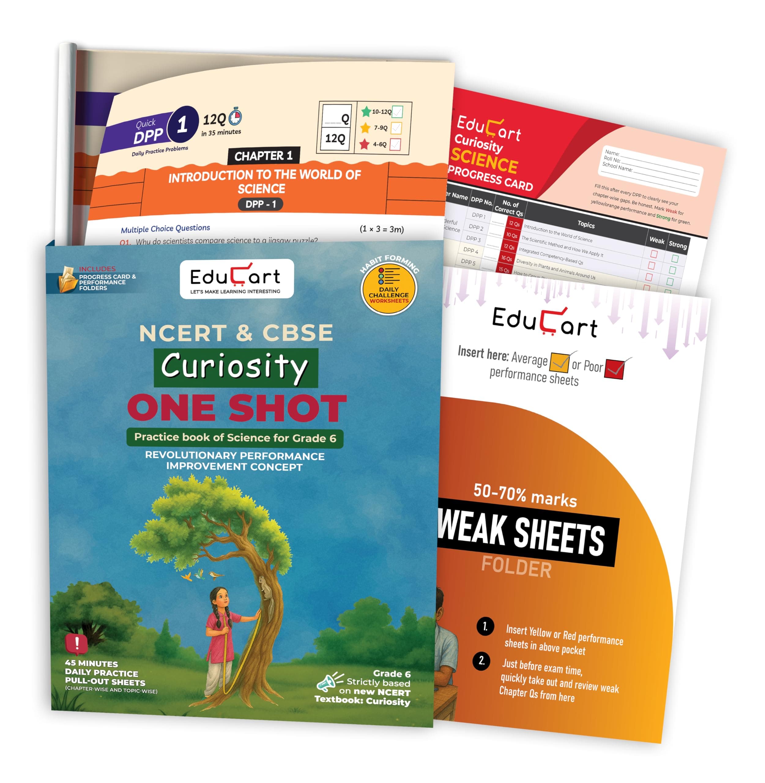 Educart NCERT & CBSE Class 6 Science Curiosity One Shot Book 2026 | Latest Reference Guide and Practice Workbook with Pull-Out Sheets for 2026-27