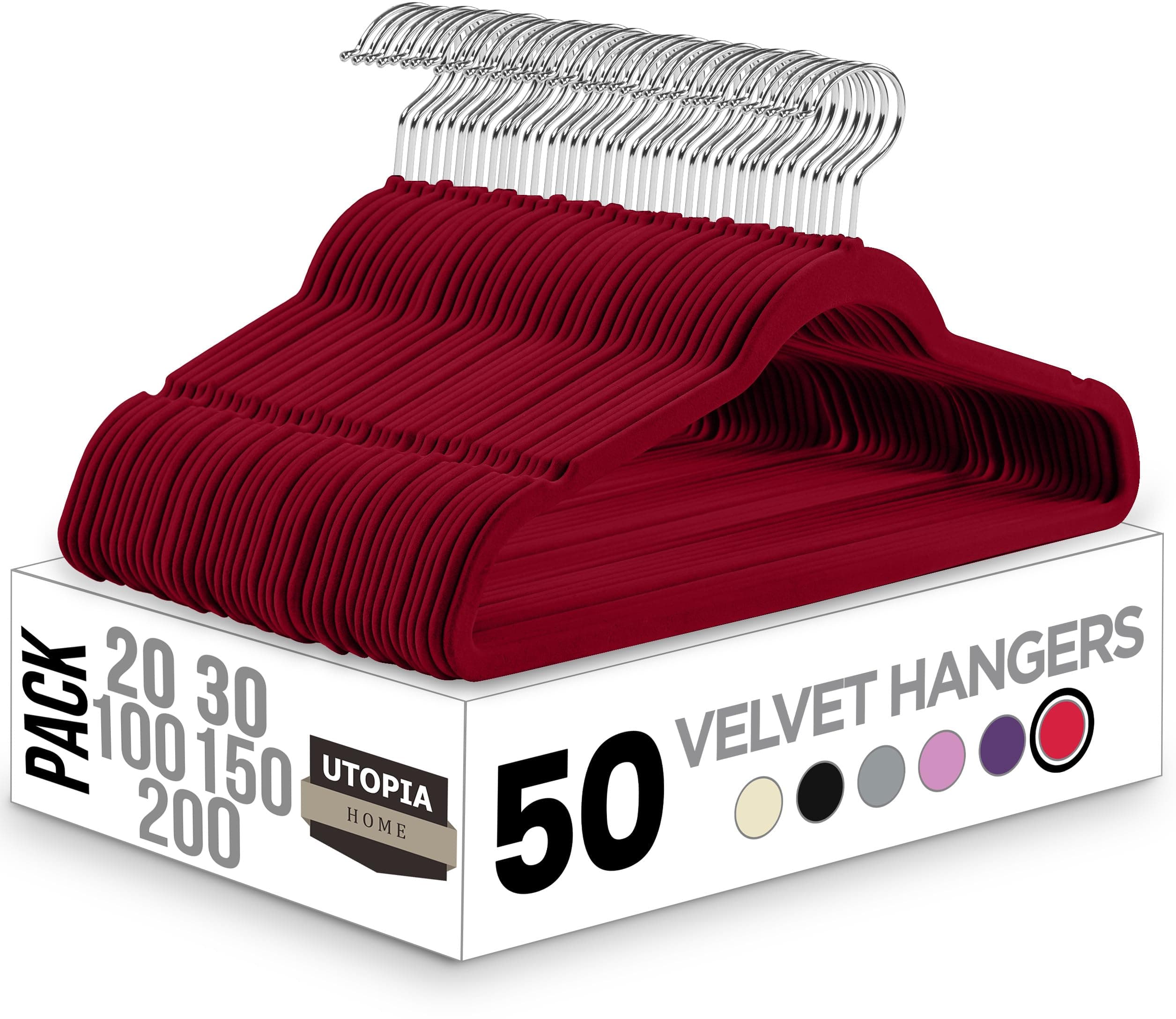 Utopia Home Premium Non Slip Velvet Hangers - Heavy Duty - Coat Suit Hangers (Burgundy, 50)