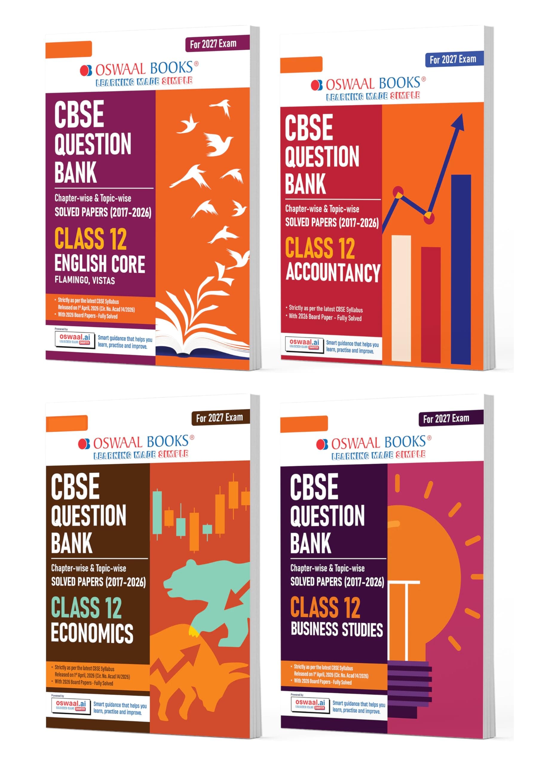 CBSE Question Bank for Class 12 English Core, Accounts, Business Studies & Economics (Set of 4) Chapter & Topic-wise: Solved Papers (2017-2026)| Includes 2026 solved Papers| oswaal.ai | For 2027 Exam