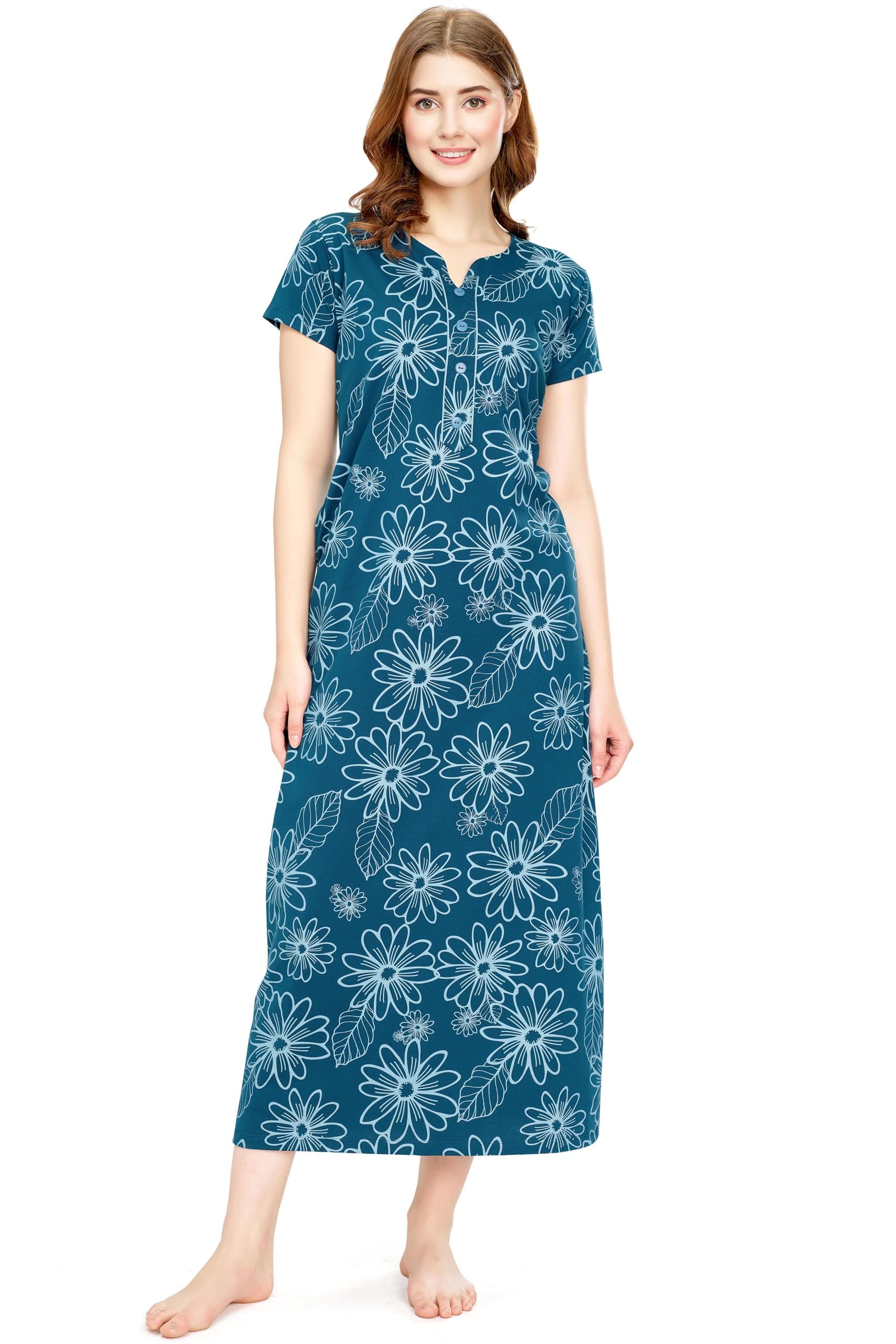 ZEYO Women's Cotton Floral Printed Maxi Long Nighty for Women Stylish 5834