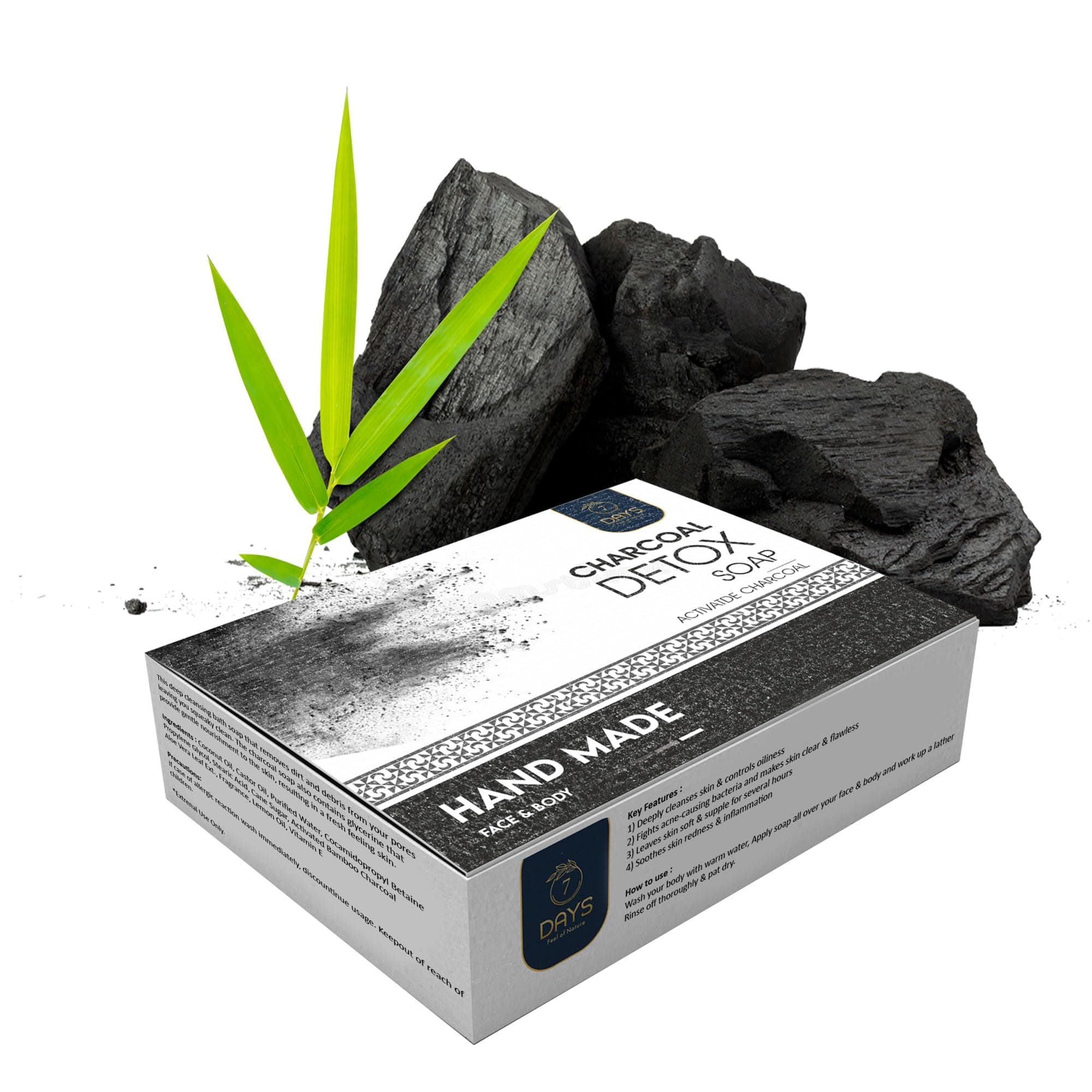 7DAYSNATURAL Detox Charcoal Butter Bath Soap | Ayurvedic Cold Processed Handmade Deep Cleansing & Skin Purifying Bath Bar | For Men & Women | 100g