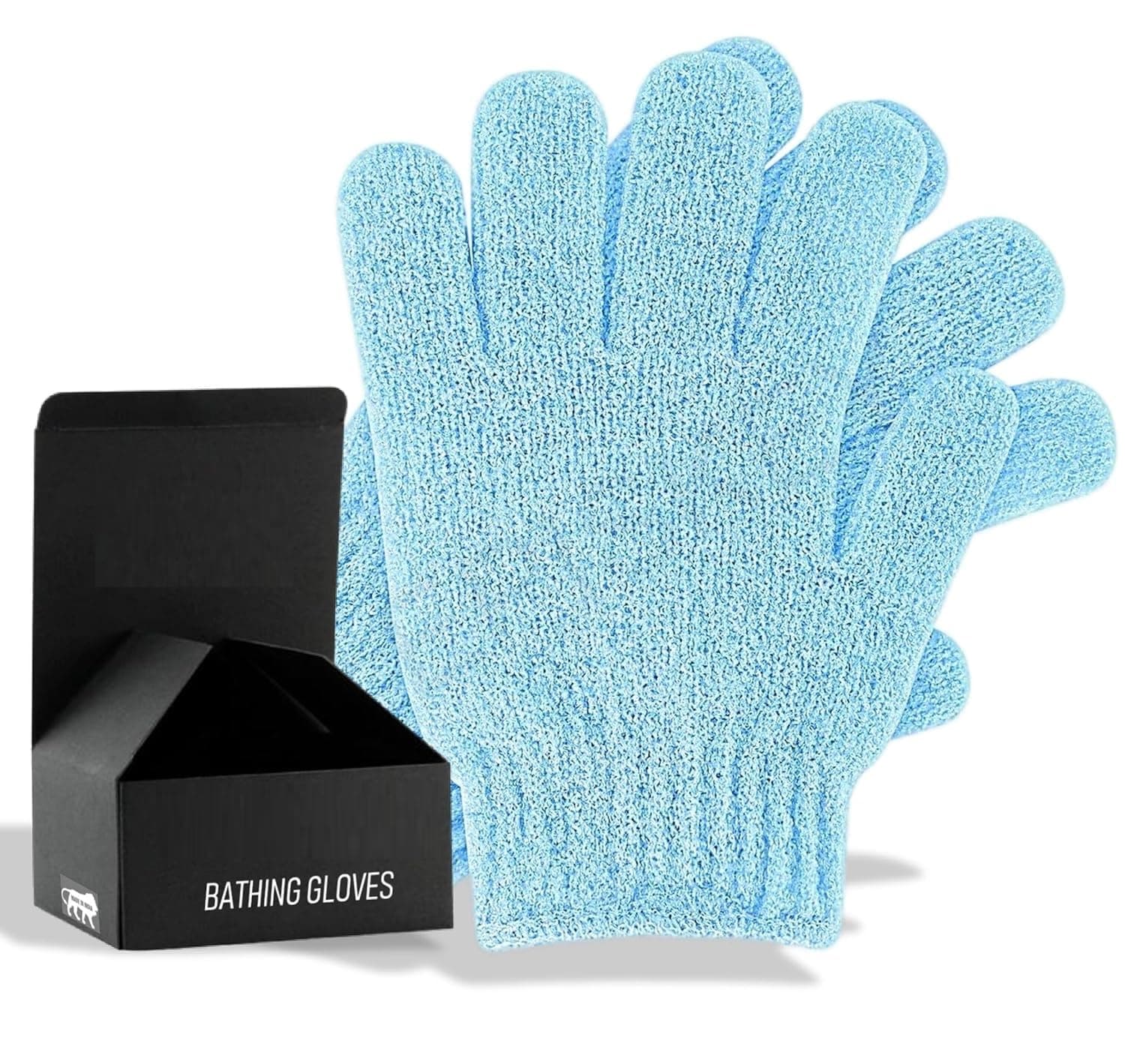 VALKYRIE 2Pcs Exfoliating Wash Gloves Dual Texture Bath Gloves for Shower Body Scrub Exfoliating Mitt Dead Skin Remover Exfoliator Mitten Natural Body Loofah Washcloth (2pcs BLUE)