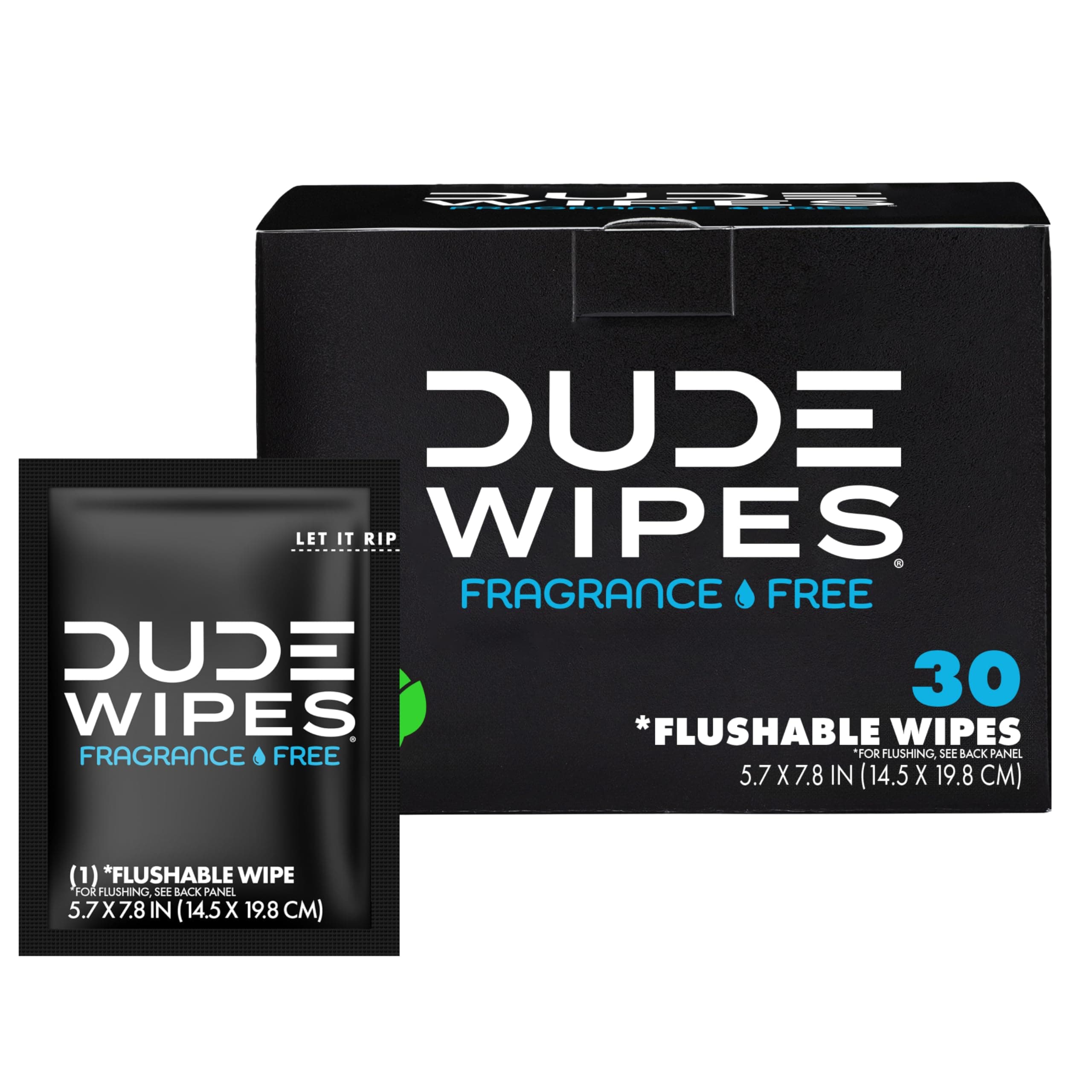 DUDE Wipes Flushable Single Wipes for Travel, Unscented with Vitamin-E & Aloe, 100% Biodegradable (1 Pack, 30 Individually Wrapped Wipes)