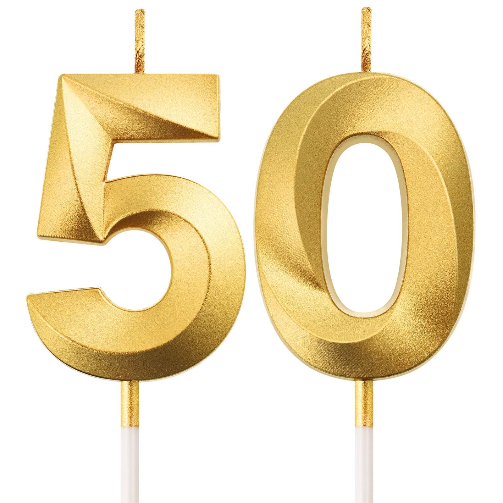 BBTO 50th Birthday Candles Cake Numeral Candles Happy Birthday Cake Topper Decoration for Wedding Anniversary Celebration Supplies (Gold)
