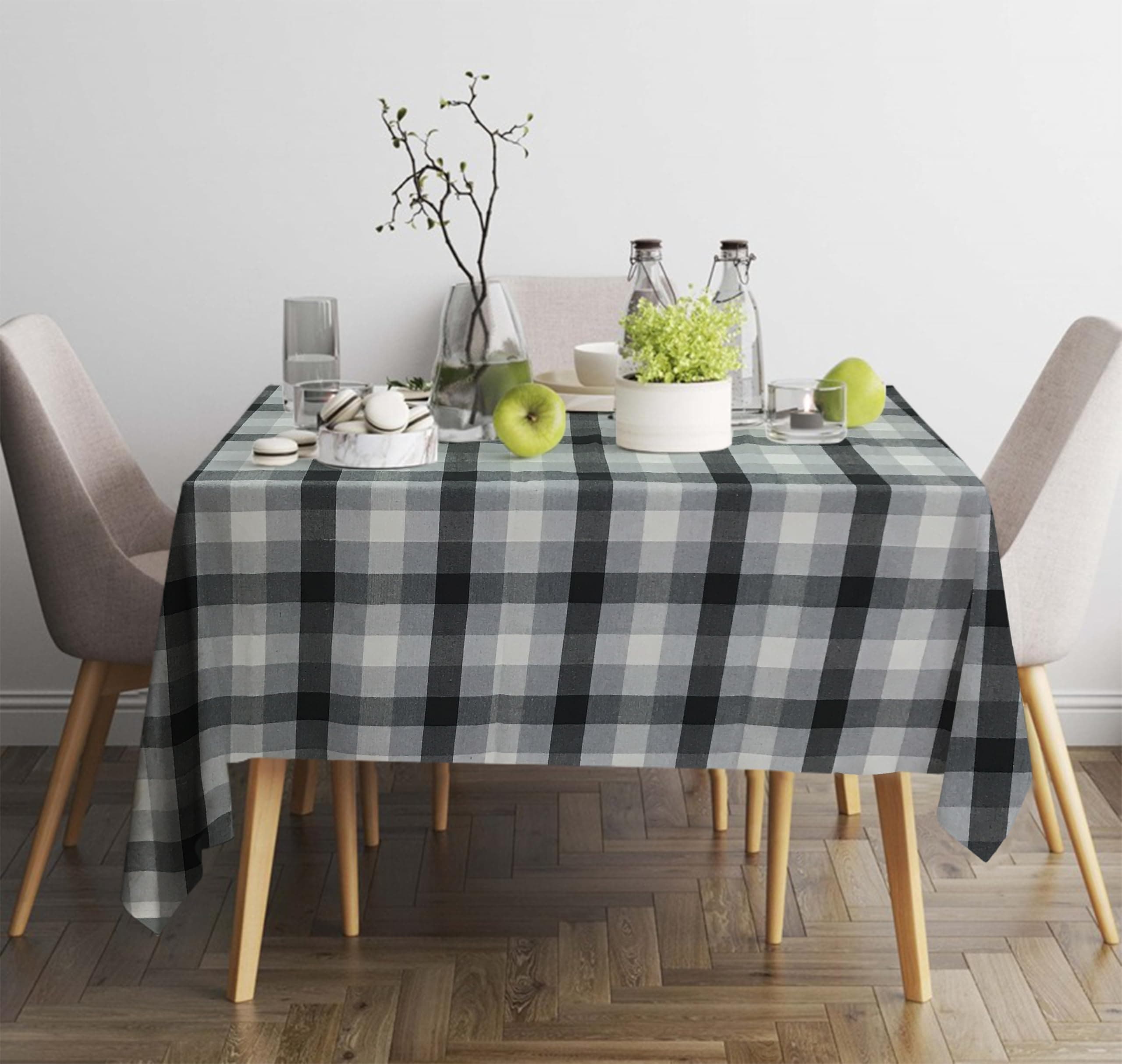 Oasis Hometex Cotton Woven 2 Seater (40X40 Inch) Grey Checkered Table Cloth - Pack of 1