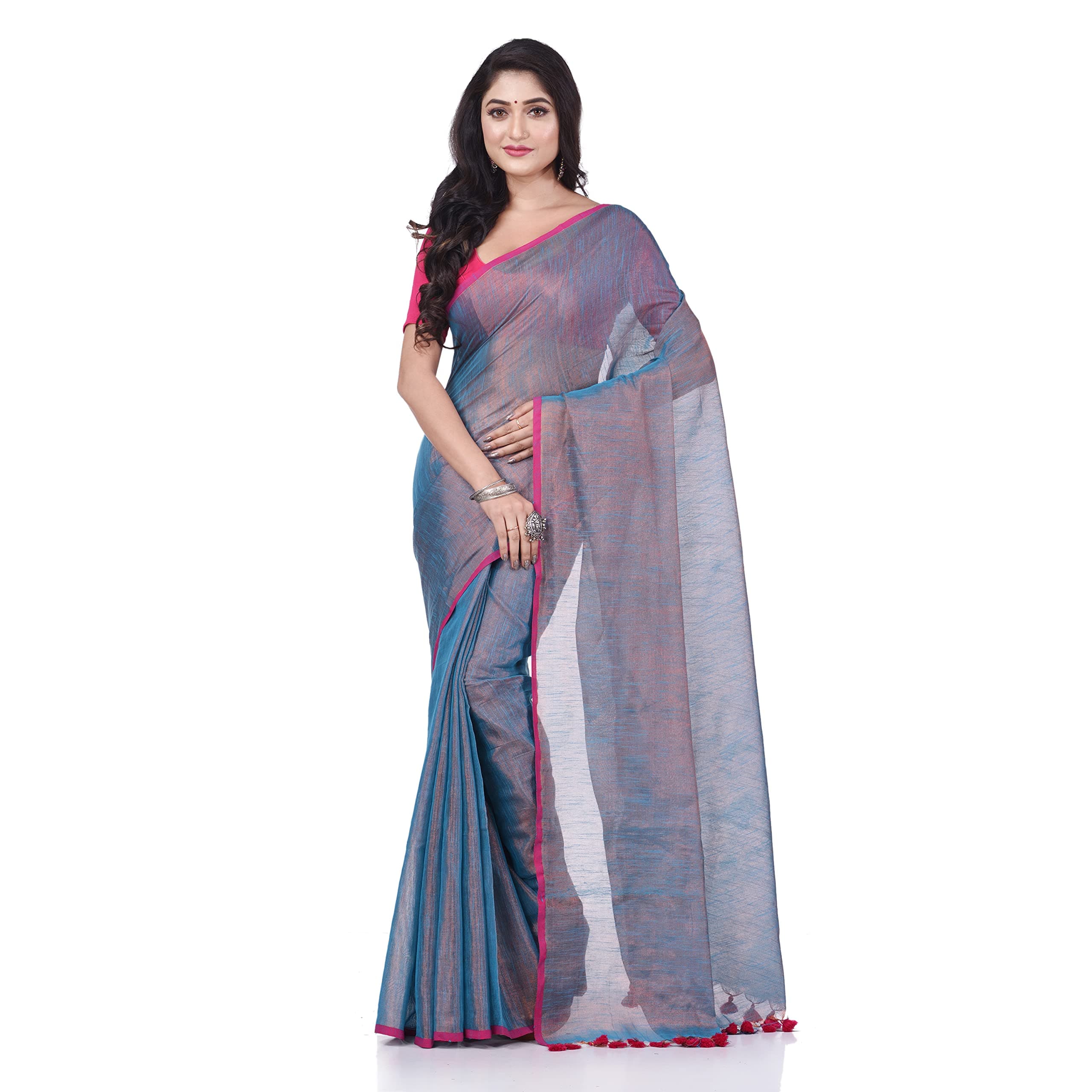 dB DESH BIDESH Women’s Soft Tissue Silk Saree Pure Silk Trendy Cotton Chiffon Weaving Art Party,Wear Summer Cotton Silk Mayurkonthi Bollywood Sarees with Temple Border Zari Saree for Women