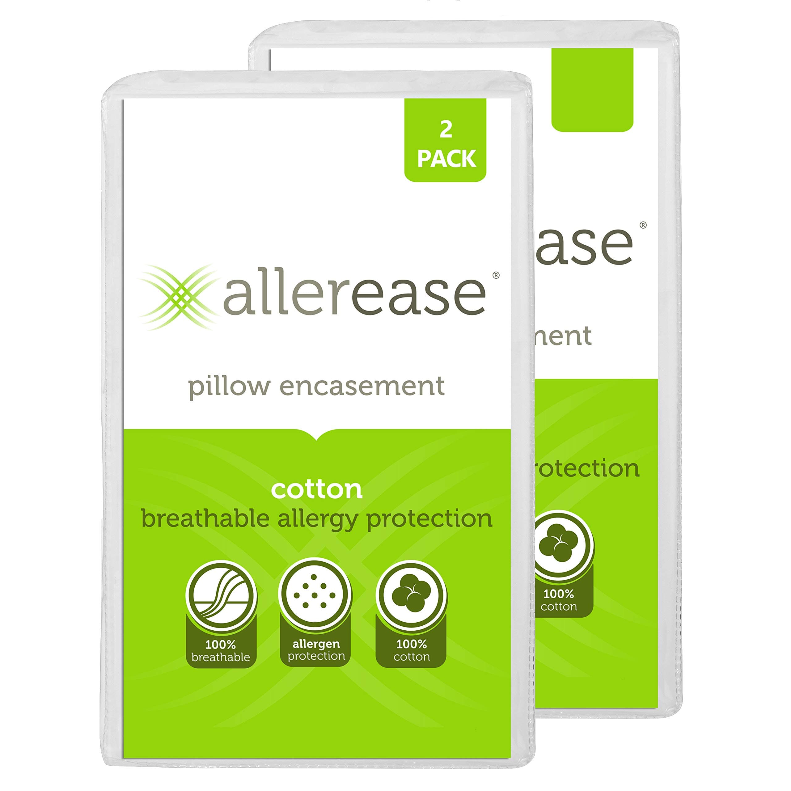 AllerEase 100% Cotton Allergy Protection Pillow Protectors - Hypoallergenic, Zippered, Allergist Recommended, Prevent Collection of Dust Mites and Other Allergens, Queen Sized, 20" x 30" (Set of 2)