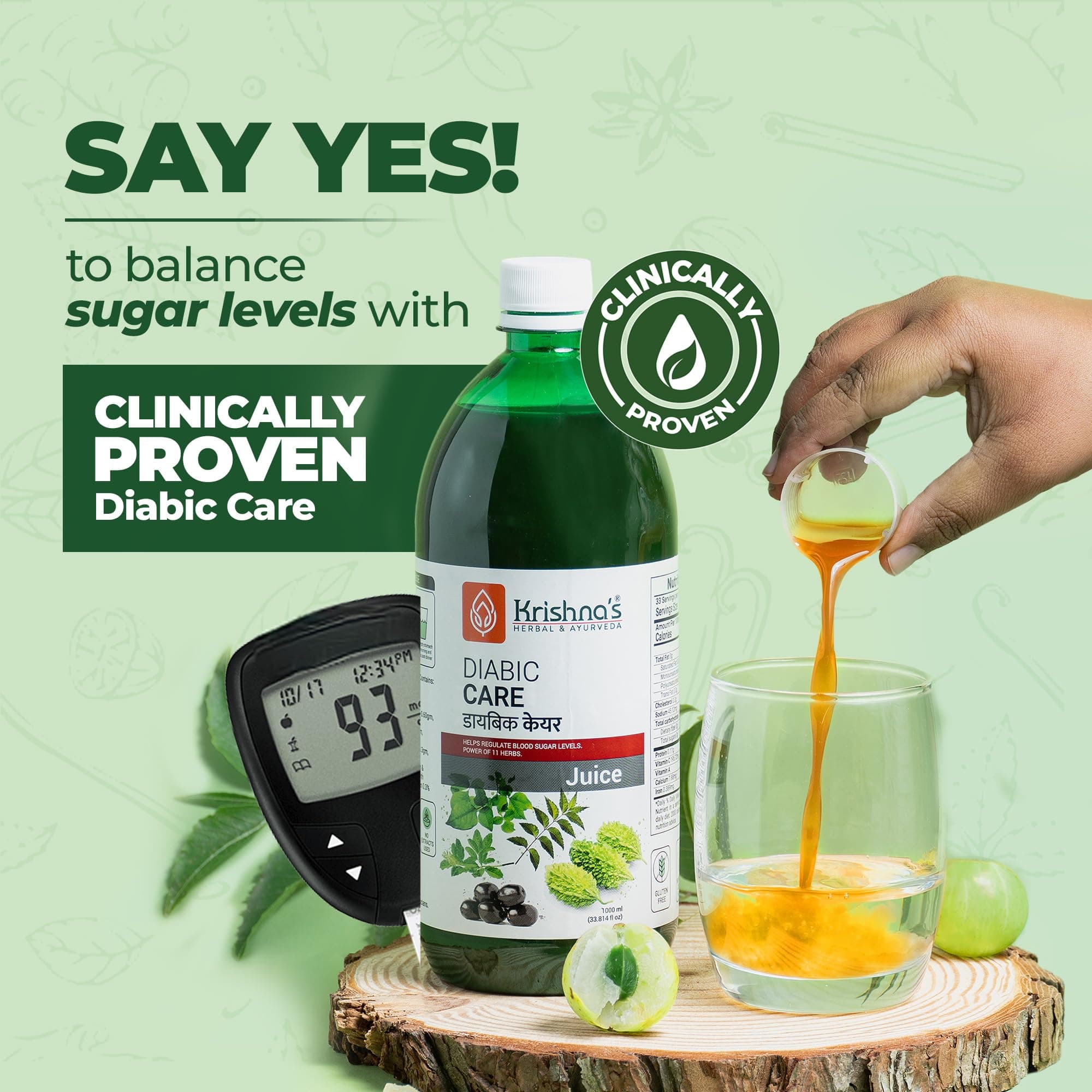 Krishna's Diabic Care Juice - 1000 ml (Pack of 4) | Blend of 11 herbs Methi, Amla, Karela, Jamun, Kutki, Guduchi & 5 other herbs to manage sugar levels | Made in India, Clinically Proven