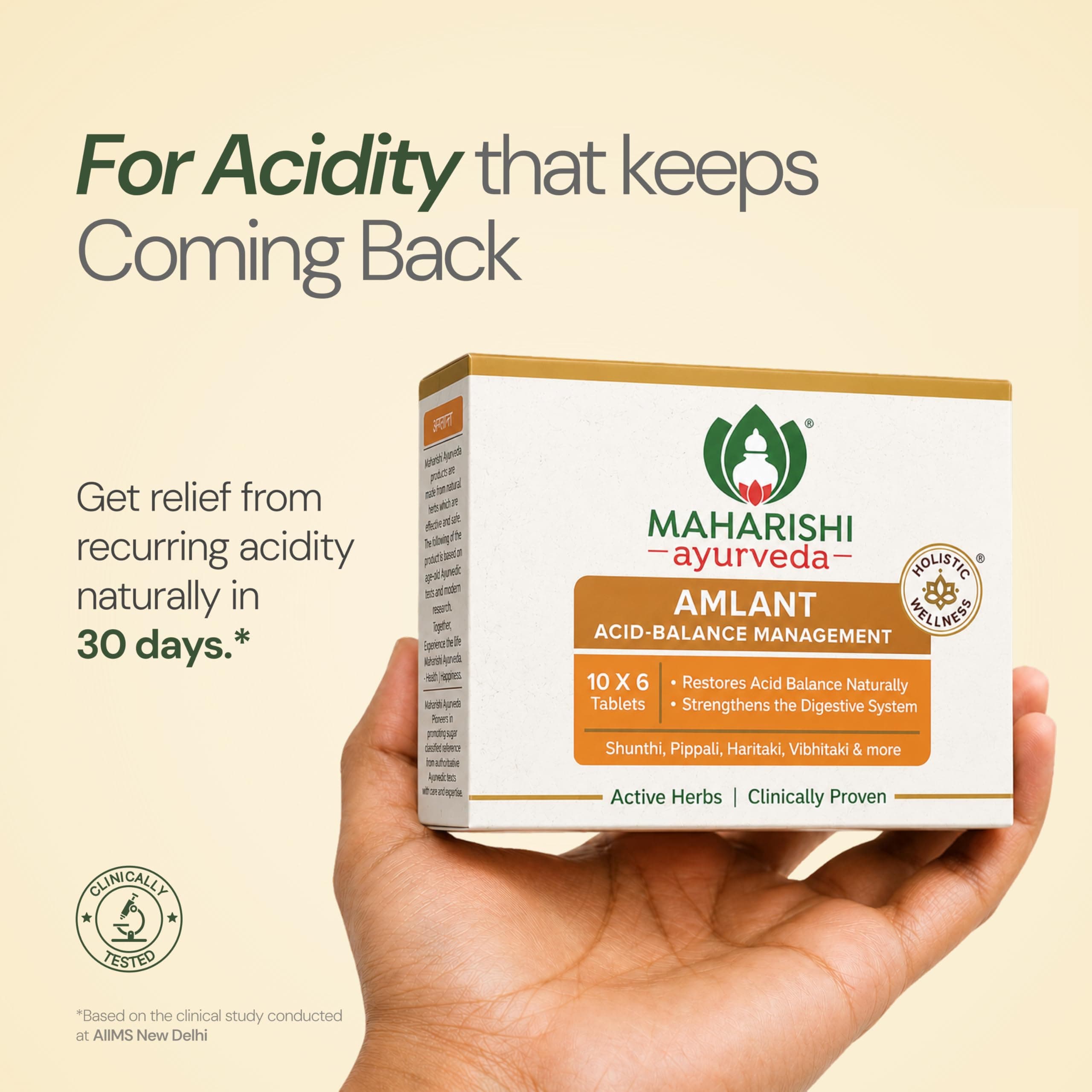Maharishi Ayurveda Amlant For Acidity Heartburn Gas & Bloating Strengthens Digestive System Helps in reducing Acidity Recurrence Quick Relief from Acidity Clinically Proven Enriched with Haritaki and other 14 other potent Herbs (60 X 2) 60 Tablets Pack of 2