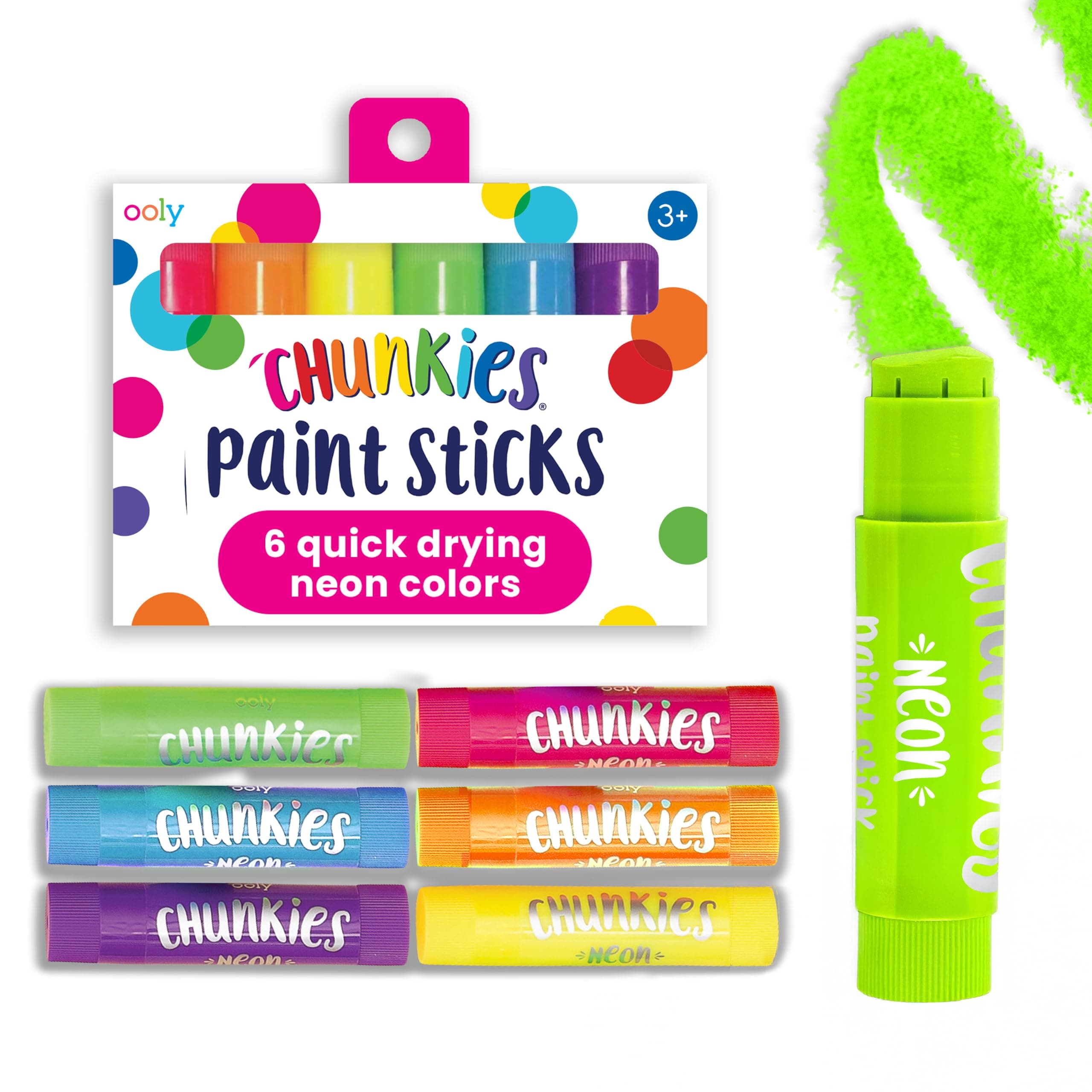 Ooly, Chunkies, Paint Sticks, Quick Drying, Set of 6 - Neon Set, Twistable Paint Stick Crayon Set for Kids and Adults, Great for Any Project Including Posters, Cards, Scrapbooking, and Journaling