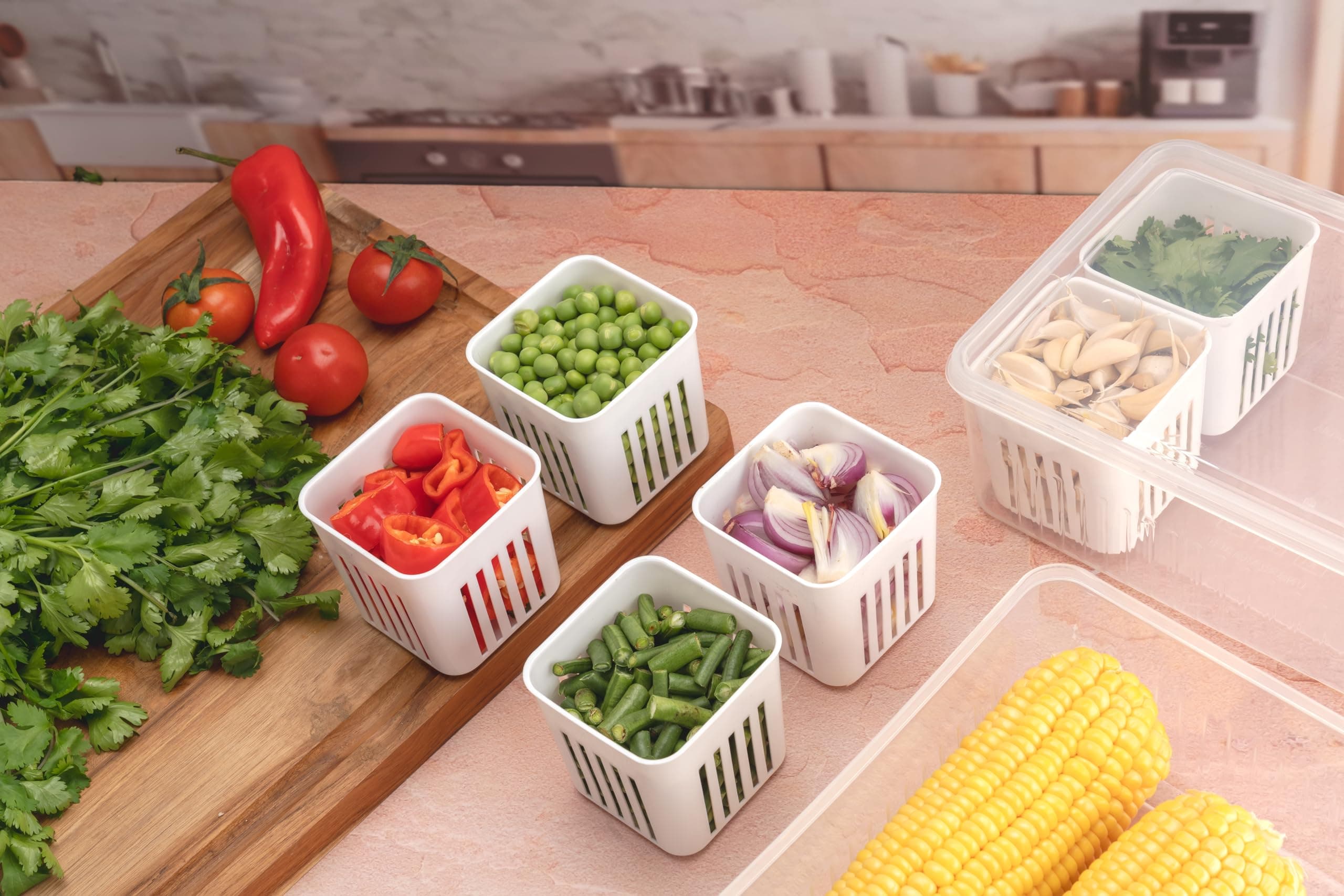 Entisia Fridge Organizer Storage Box with 6 Compartment - Plastic Storage Box for Vegetables, Fruits, Herbs & Meal Prep - Ideal for Home & Kitchen, Office & BPA-Free Food Storage Organizer (Pack of 1)