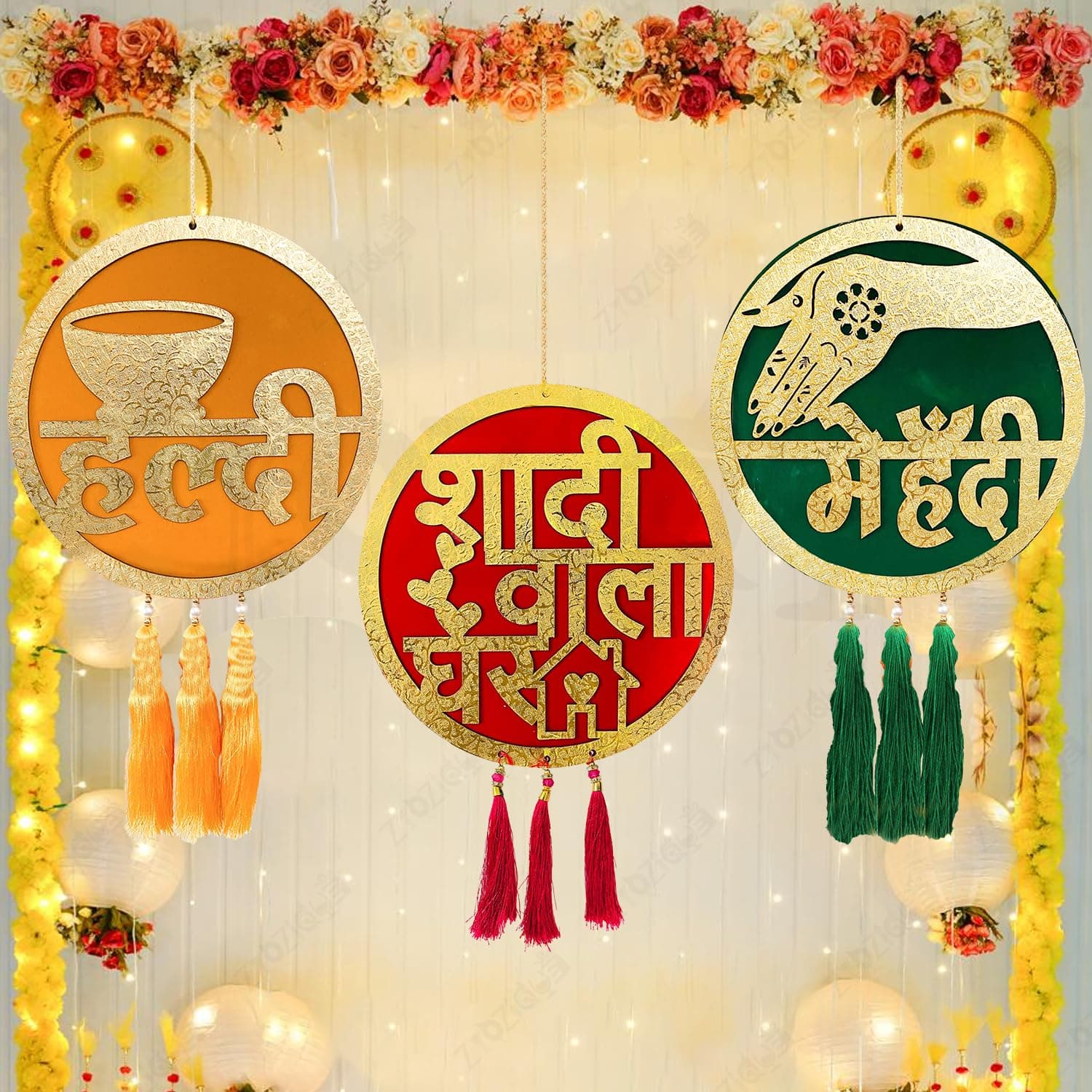 Zyozique Wedding Decorations Combo For Home, Backdrop Decorations for Home Outdoor Garder, Haldi, Mehndi & Shaadi Wala Ghar Board, Wedding Party Decorations (Pack Of 3)