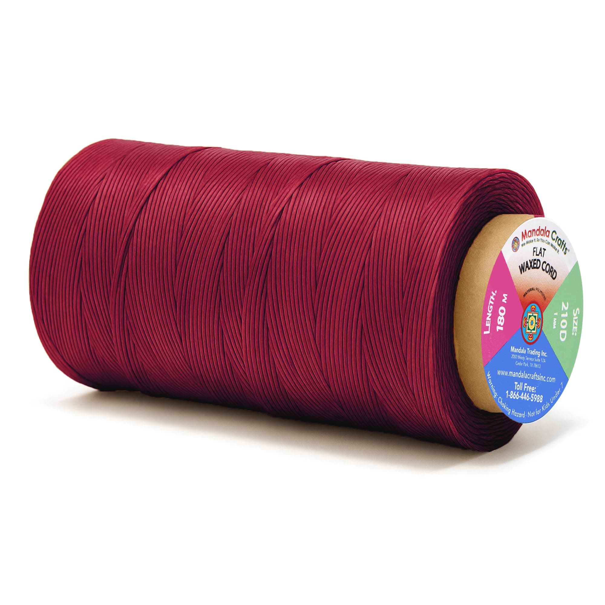 Mandala Crafts 210D 1mm Burgundy Flat Waxed Thread for Leather Sewing