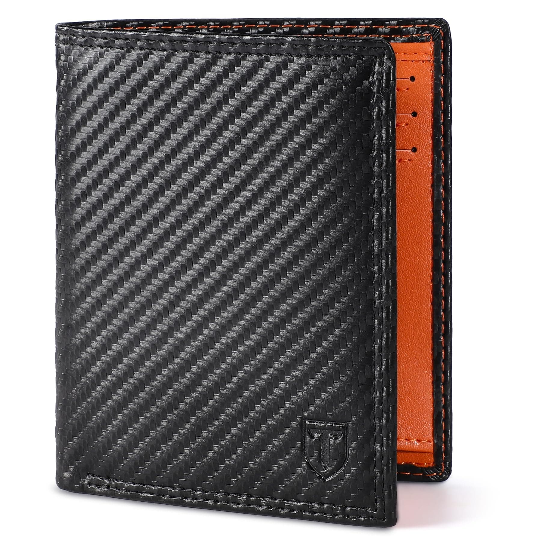 TEEHON® Wallets RFID Blocking Carbon Fibre Leather Mens Wallets with Zip Coin Pocket, Premium Black, 12.5 x10.5 x 1.9 cm, Simple