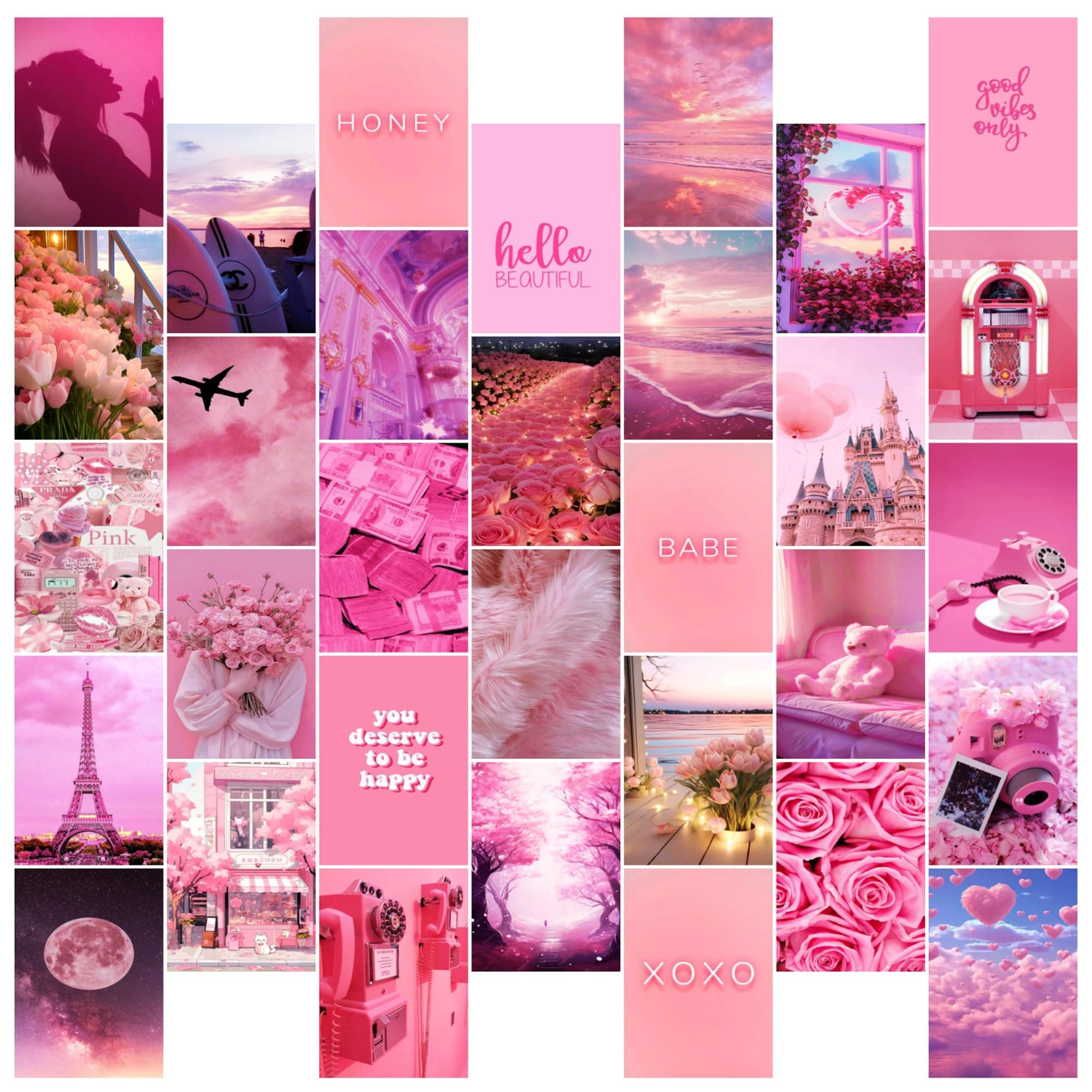 KARTMEN Pack of 32 Pink Wall Collage Kit Posters - 4 x 6 Inches Posters for Room Wall Decoration of Bedroom, Office, Living room, Dorm room - Glue Dots Included, Cardstock