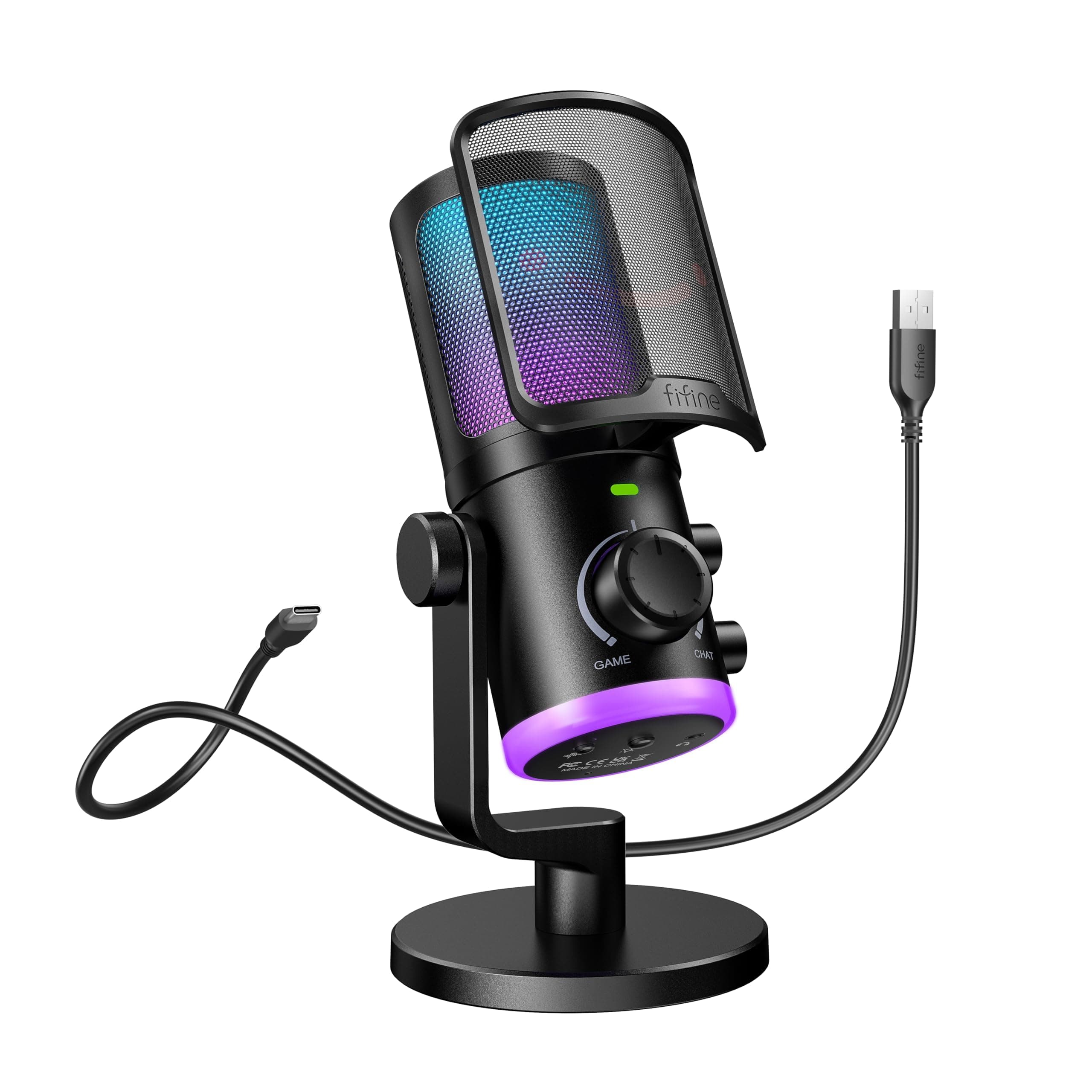 Fifine AMPLIGAME AM6 Gaming PC Microphone, USB Streaming Microphone with Game Chat Balance, Computer Condenser Desktop RGB Mic with Mute Button, Noise Cancellation for Podcast/Twitch/Discord