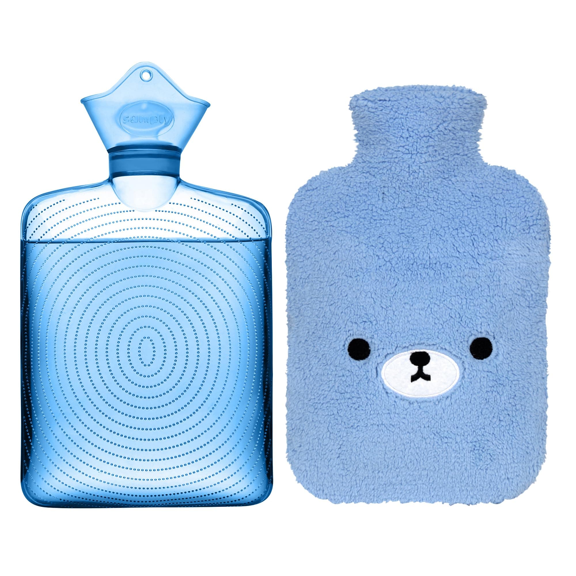 Samply Hot Water Bottle- 2 Liter Water Bag with Knitted Cover,Transparent Purple