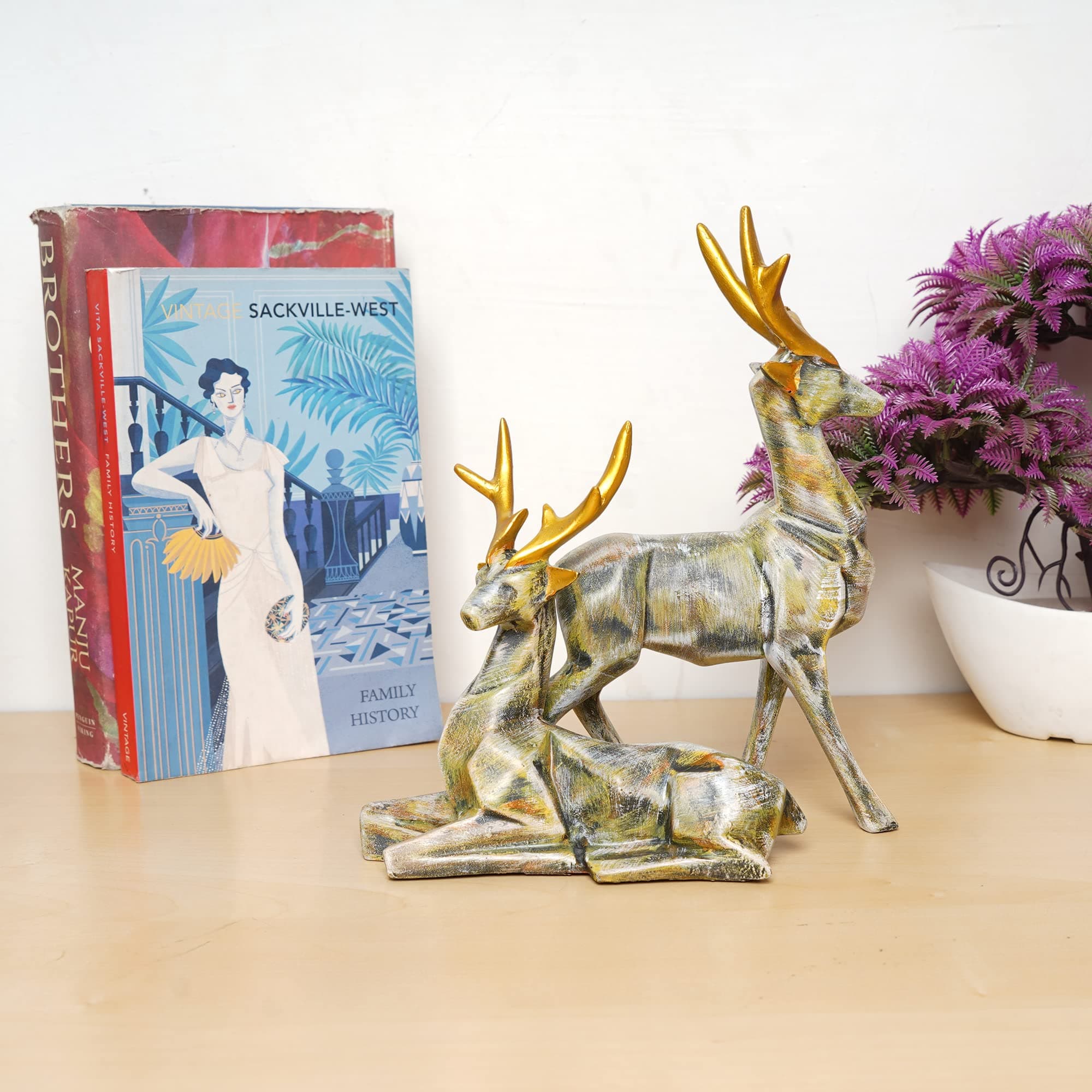 Zart Deer Showpiece for Home and Office Decor | Hiran Statue Decorative Item (Set of 2) (Multicolor, Resin)
