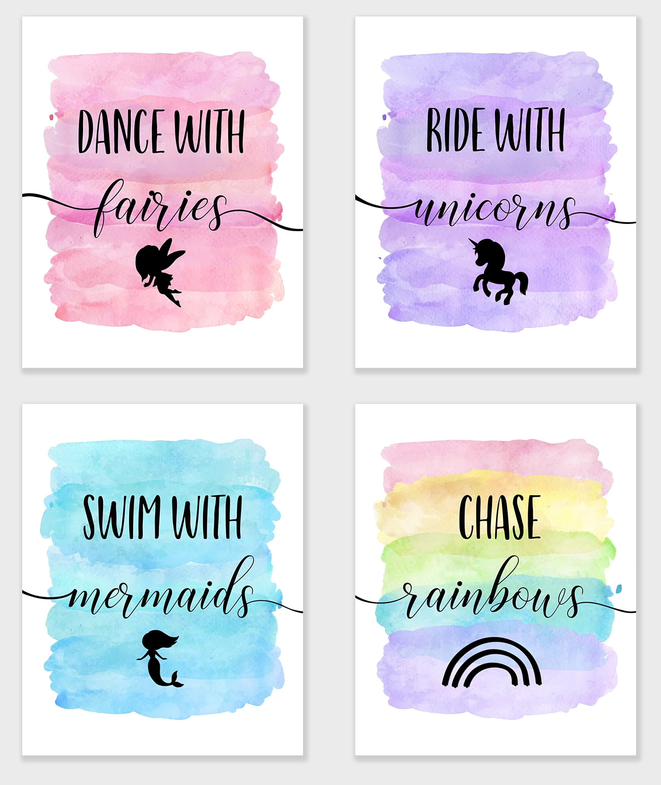 Girls Room Decor Posters - Unframed Set of 4 Watercolor Prints, 8x10 inch, Inspirational Children’s Wall Art for Modern Girls Bedroom Playroom Nursery Wall Decor Artwork for Tween Girl and Kids