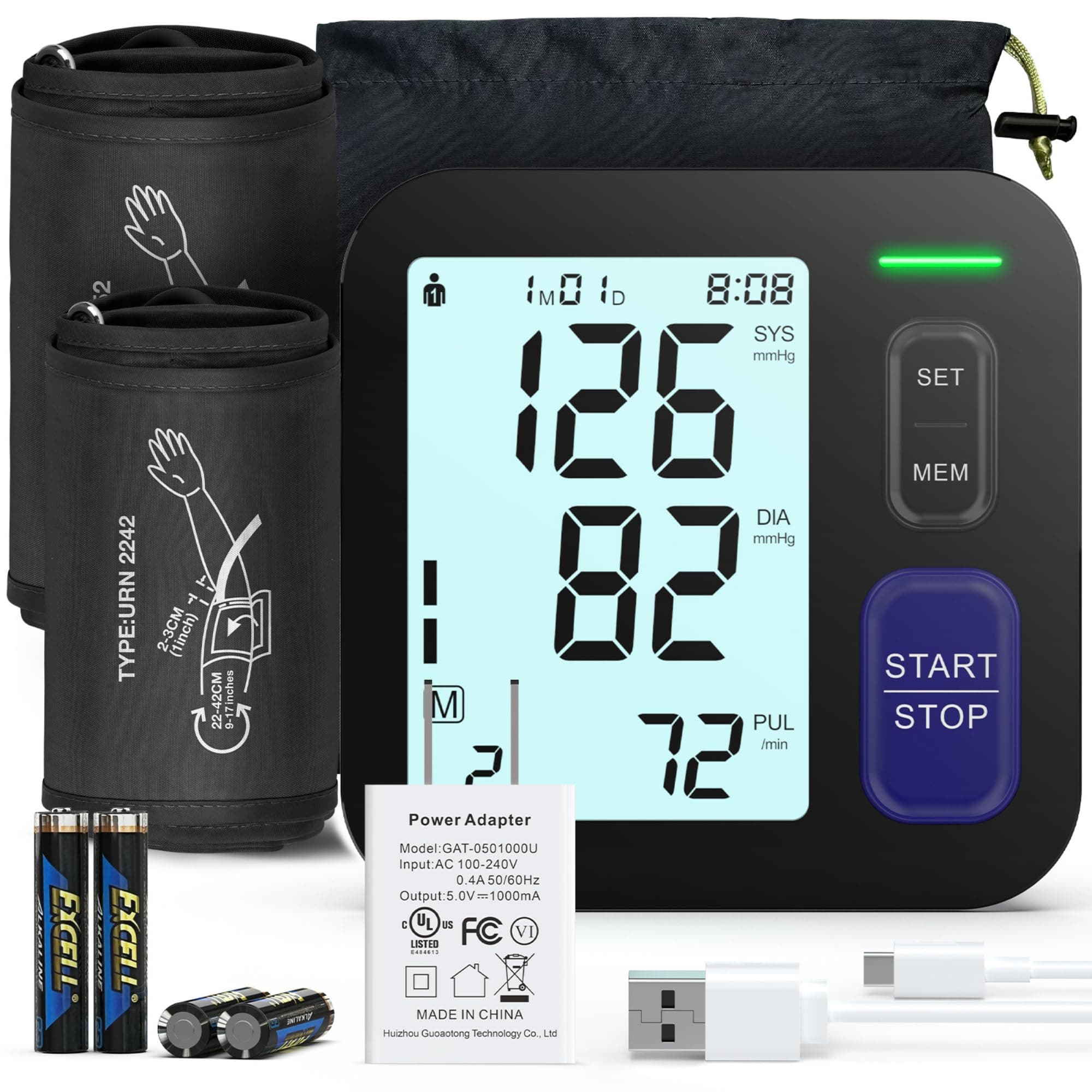Upper Arm Blood Pressure Machine - 2 Size Cuffs, Medium/Large 9"-17" and Extra Large XL 13"-21" for Big Arms, Accurate Automatic Digital BP Machine for Home Use, Large Backlit Display, 2 Users