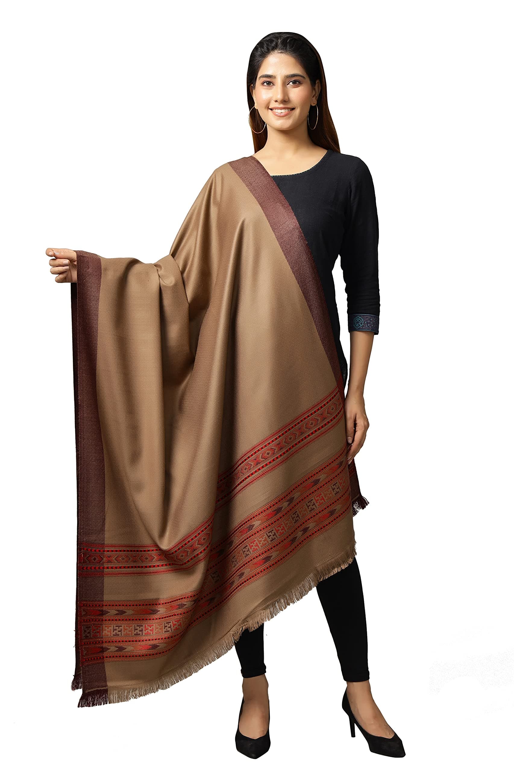 Ravaiyaa - Attitude is everything Hand Woven Kullu Handloom Woolen Shawl with Beautiful Kullu Weaving Designed for Women and Girls.