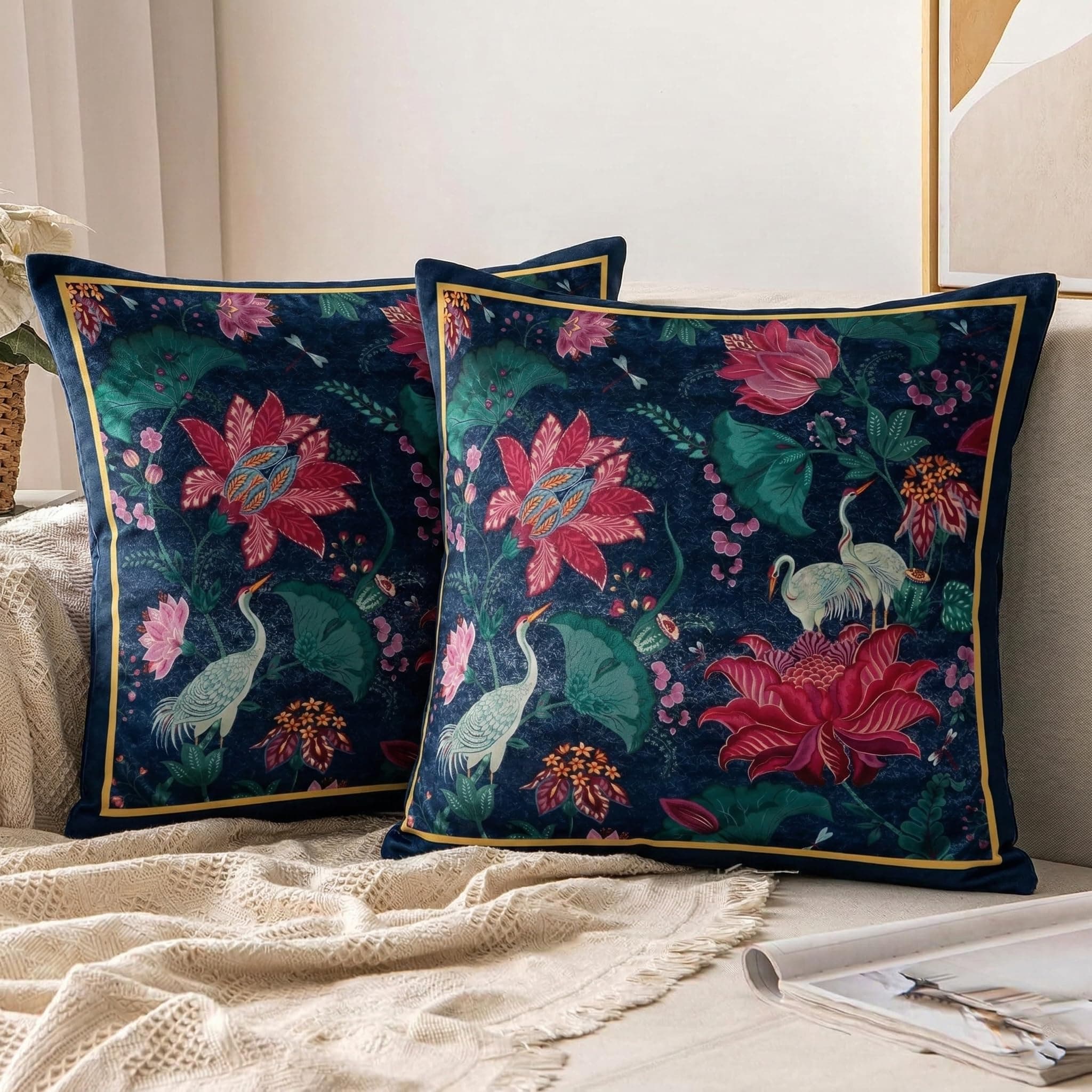 ishro home Premium Cushion Cover 16 inch x 16 inch | Luxury European Mosha Fabric | Love at First Sight Designs | Hidden Zipper | Machine Washable, Non- Fading |