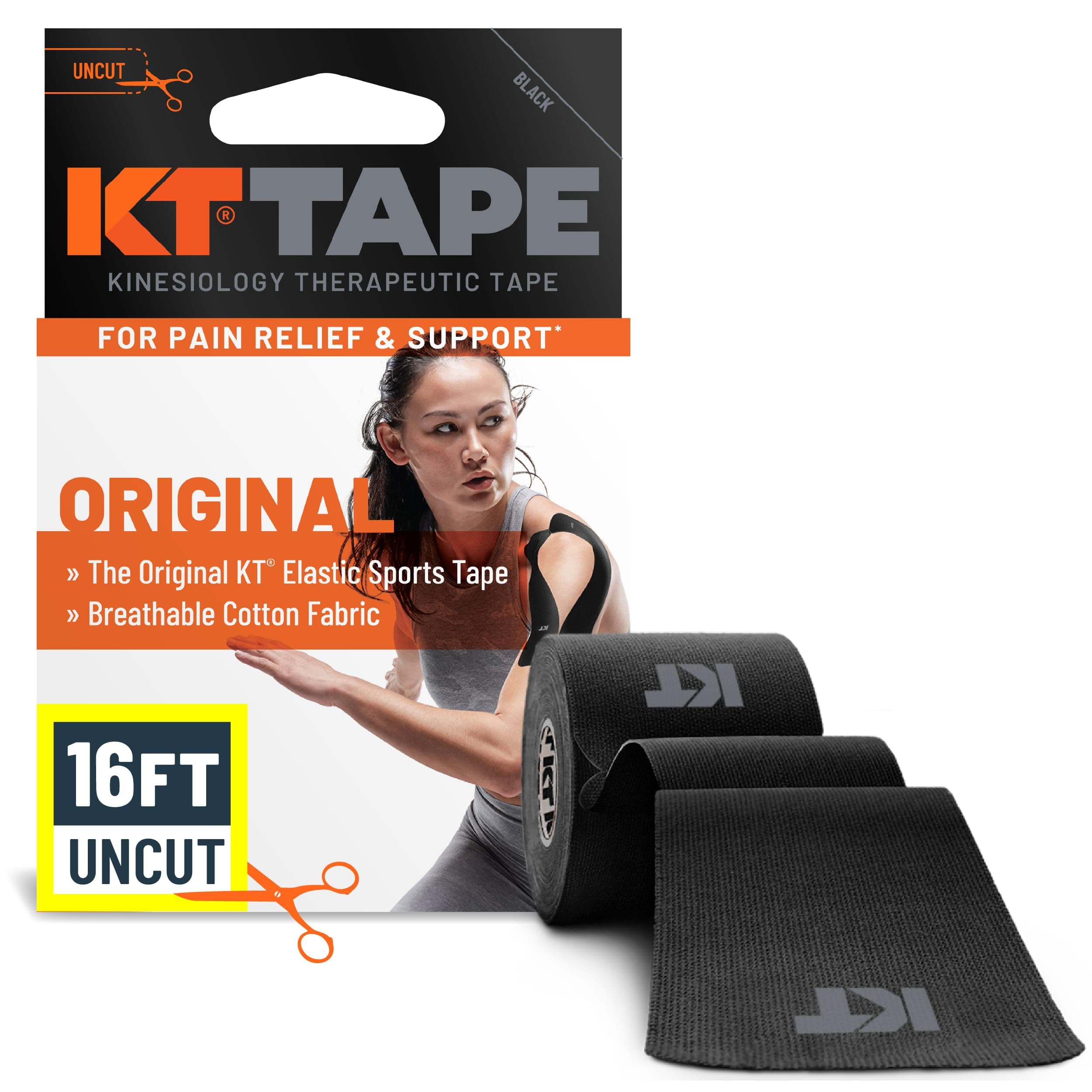 KT Tape Kinesiology Tape Cotton Elastic Therapeutic Tape 16-Feet Uncut Roll Black
