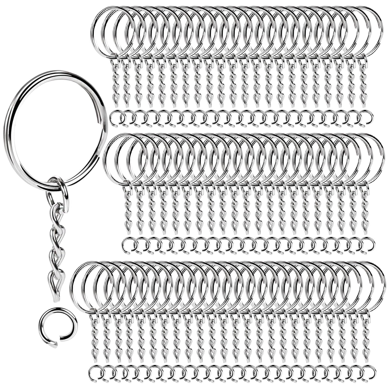 120 Pcs Key Chain Rings Teenitor Key Chain Rings for Crafts, Keychains Split Key Ring with Chain 1inch Keychain Making Supplies, Open Jump Ring for Crafts
