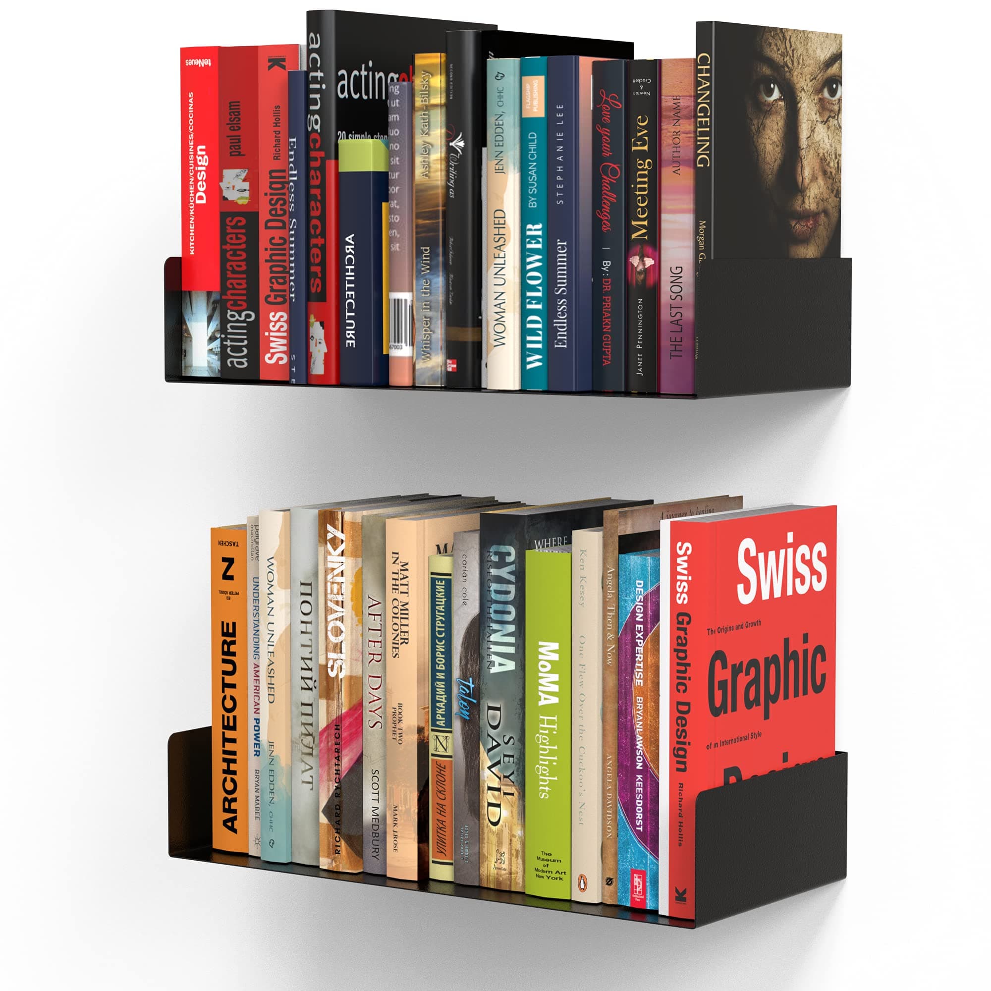 Amazon Brand - Umi Heavy Duty Wall Mount Metal U Shape Shelf Book CD DVD Storage Display, Set of 2 (Black)