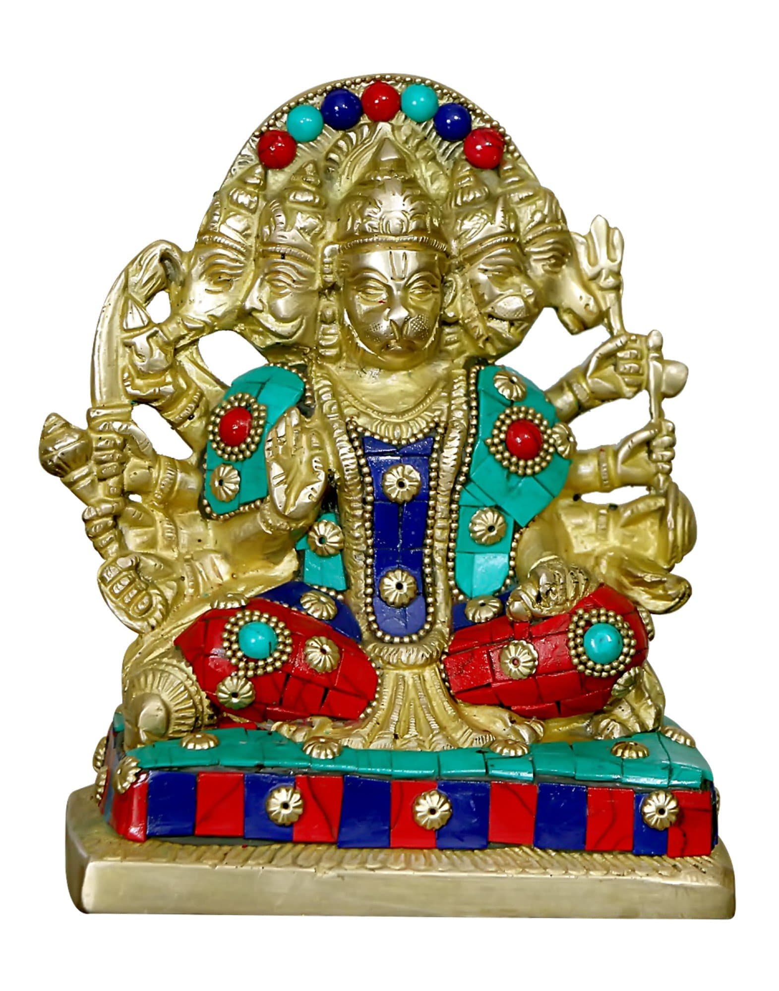 CRAFTHUT Brass Panchmukhi Hanuman Idol Statue | Lord Hanuman Bajrangbali Murti for Home Temple, Office & Pooja Room | Religious Brass Showpiece & Spiritual Decor | 5 x 3 x 6.5 Inches