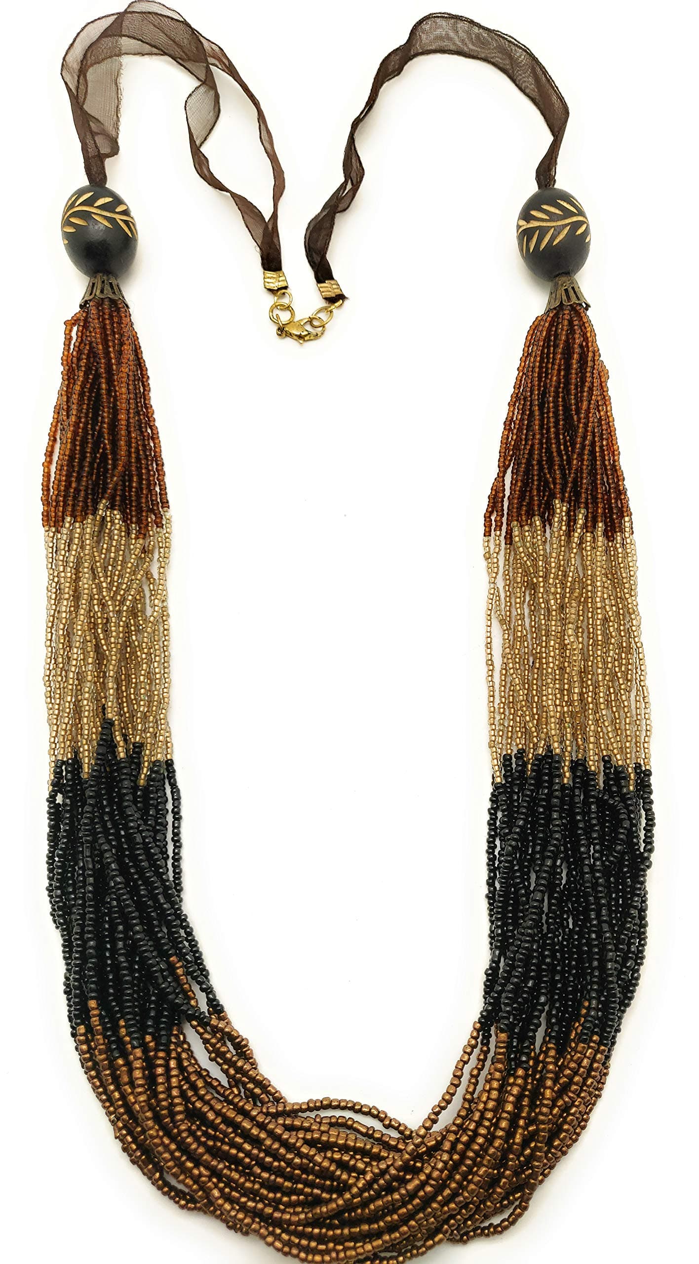 DCA Topaz Gold Multi Glass Necklace (4478) (Black brown gold) For Women