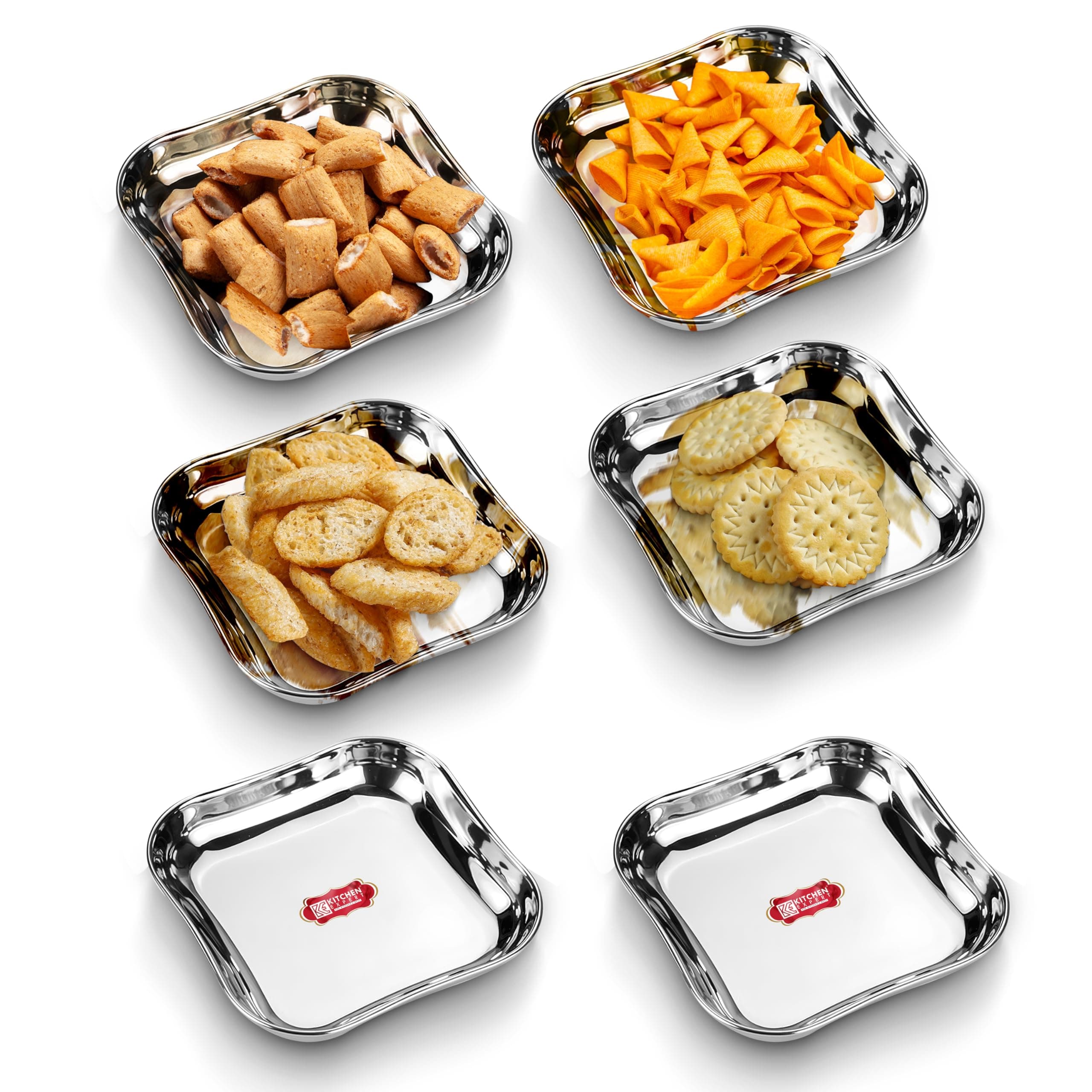 Kitchen Expert Stainless Steel Plates | Set of 6 (12cm) |Heavy Guage with Mirror Finish | Ideal for Snacks/Breakfast/Desserts| Serving Plates | Multipurpose