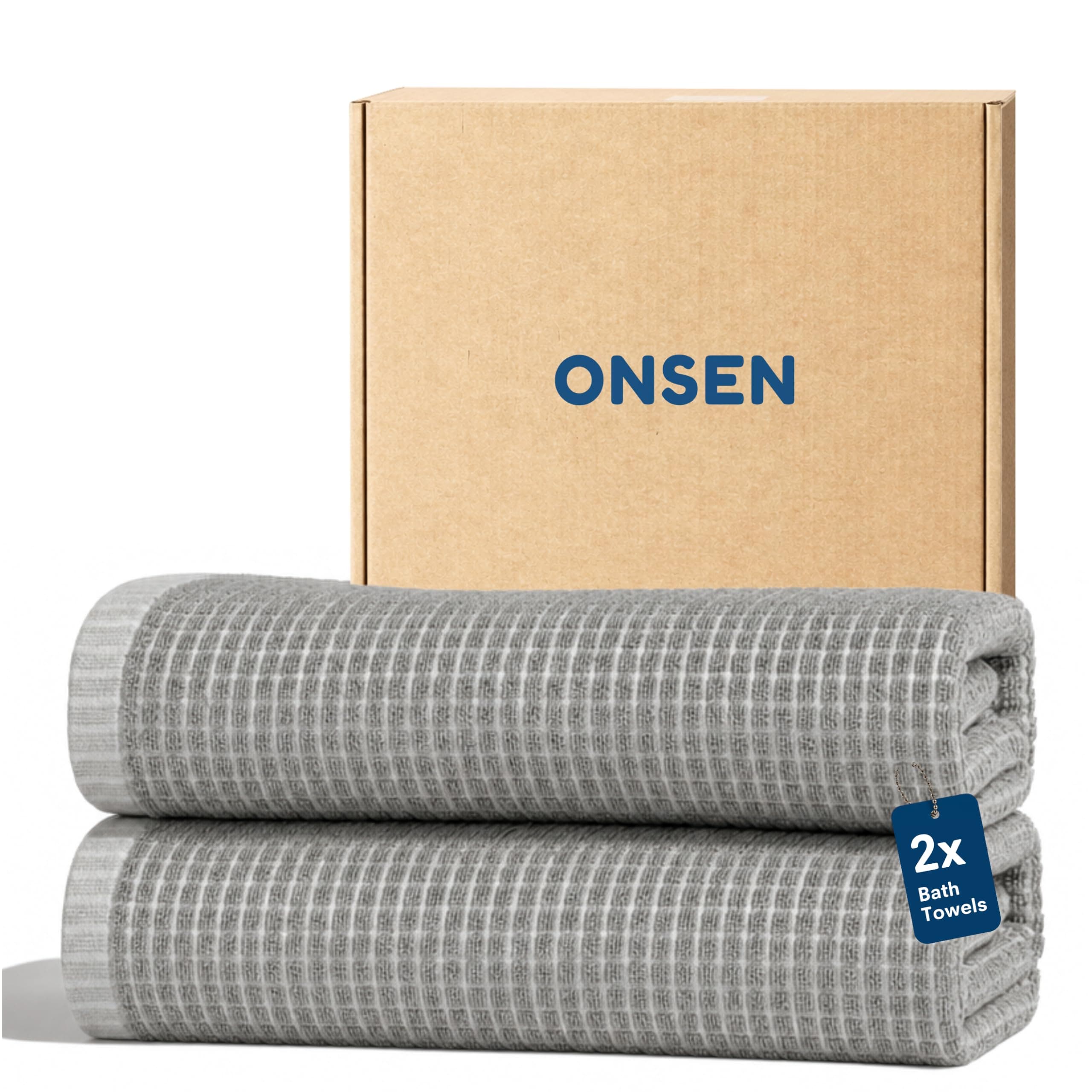 ONSEN Cotton Plush Bath Towels – Set of 2 – Quick-Drying, Ultra-Soft & Highly Absorbent 100% Cotton Towels – Oeko-TEX Certified – Grey Fog
