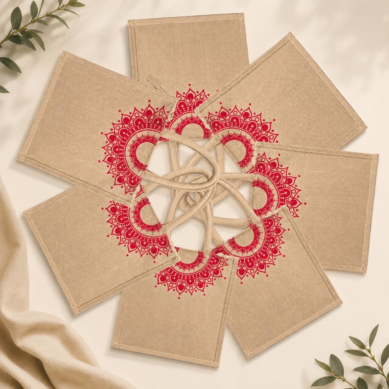 Anbali- Pack of 10 Jute gift bags | Ecofriendly return gift bag | Gifting bags for wedding, Housewarming and babyshower | Thamboolam bags for women