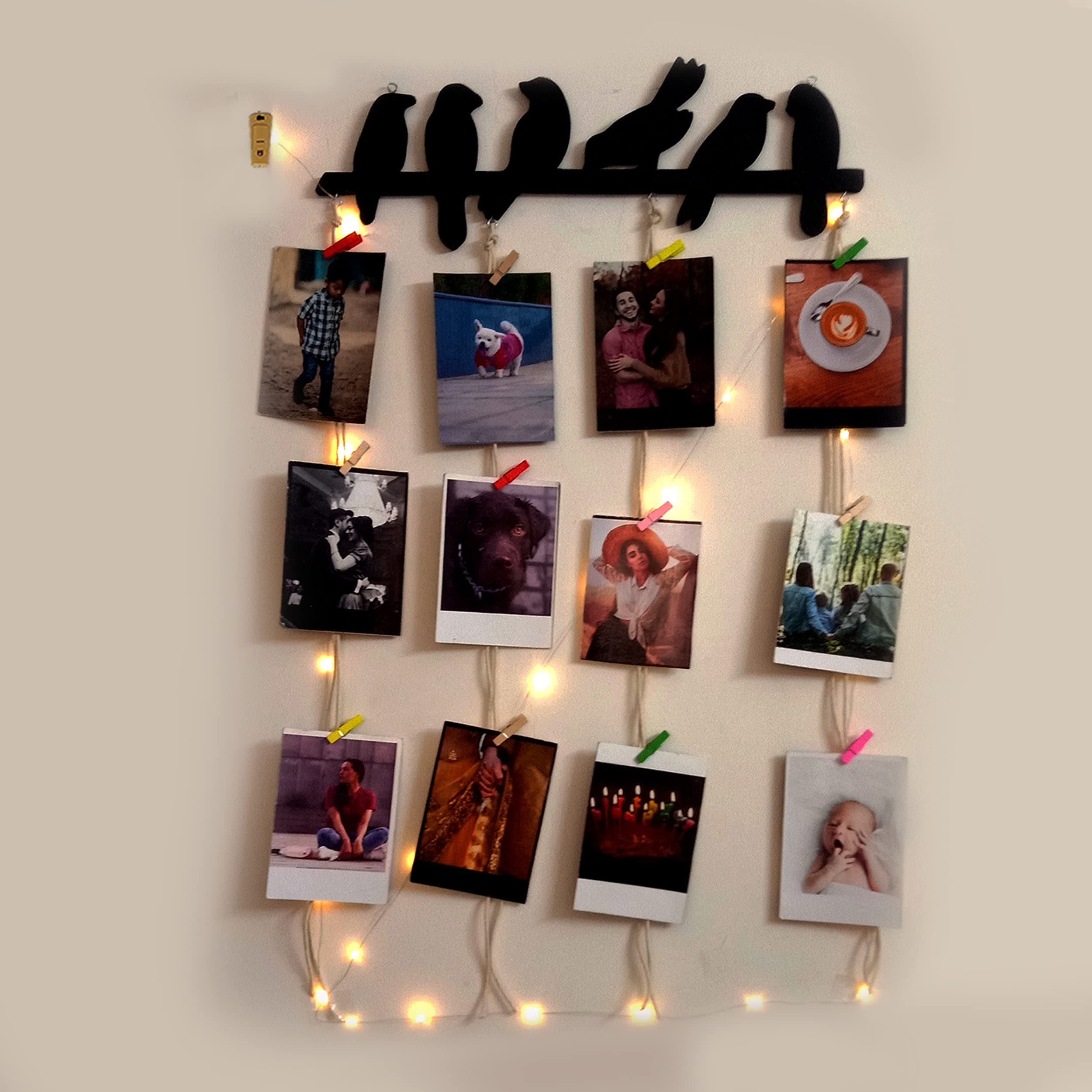 VAH- Kya Bat Hai !! Picture Display Organizer With Wood Clips LED Light For Wall Decor | Home | Living Room | Bed Room | Cafe | Decoration Items