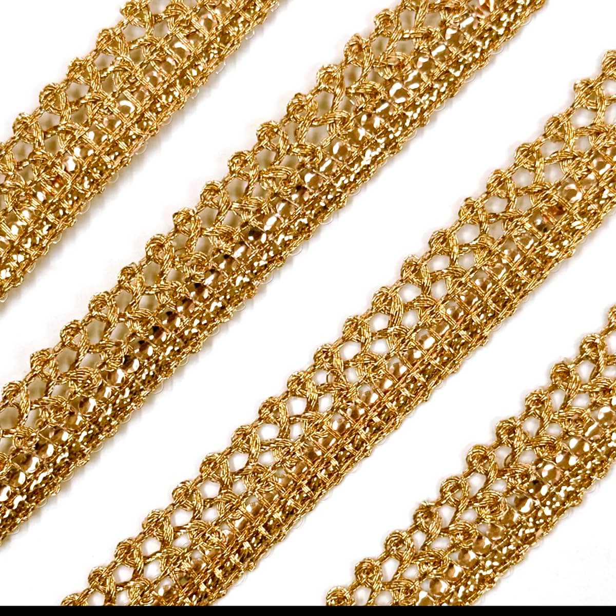 EmbroideryMaterial Zari Lace with Shining Sequence Sitara for Saree Border, Blouse, Dupatta Border, Lehenga, Kurti etc (18 Meters, Gold, 10MM Wide)