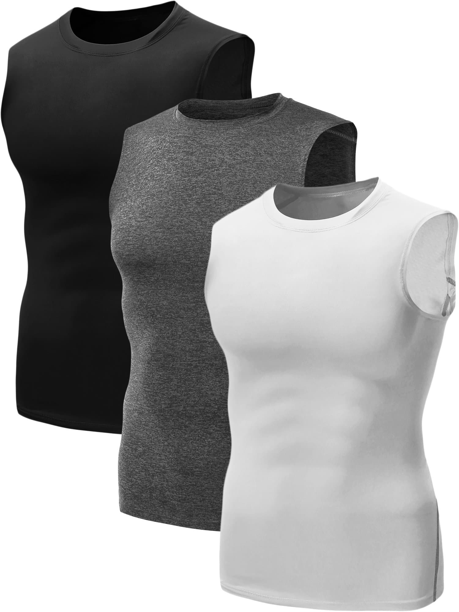 NELEUS Men's 3 Pack Dry Fit Compression Tank Top, 803# Black/Grey/White,3 Pack, Large