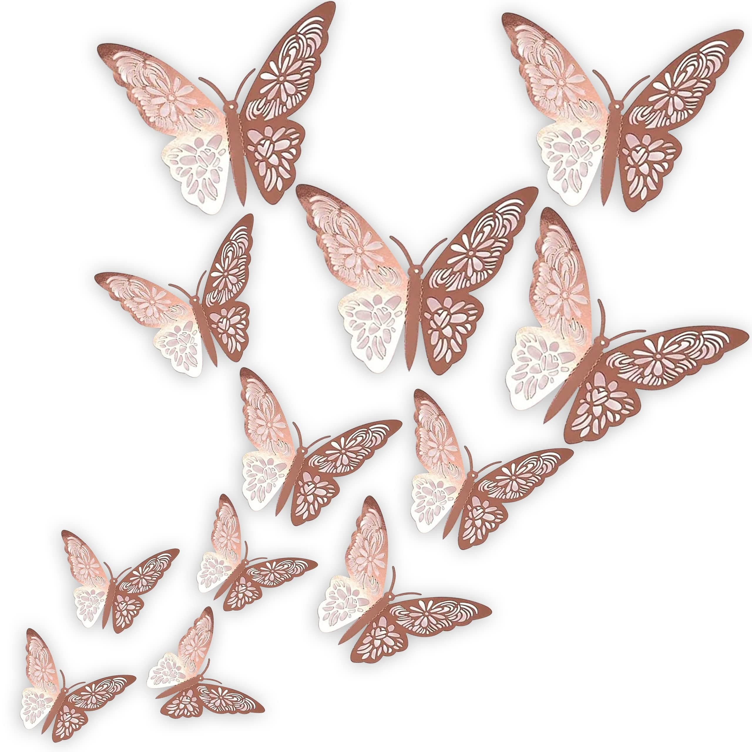 Party Propz Rose Gold Butterfly Stickers for Wall Decoration - Set of 12 Pcs Rose Gold Butterfly Wall Stickers | Wall Decor Items | Aesthetic Home Decor (Cardstock)