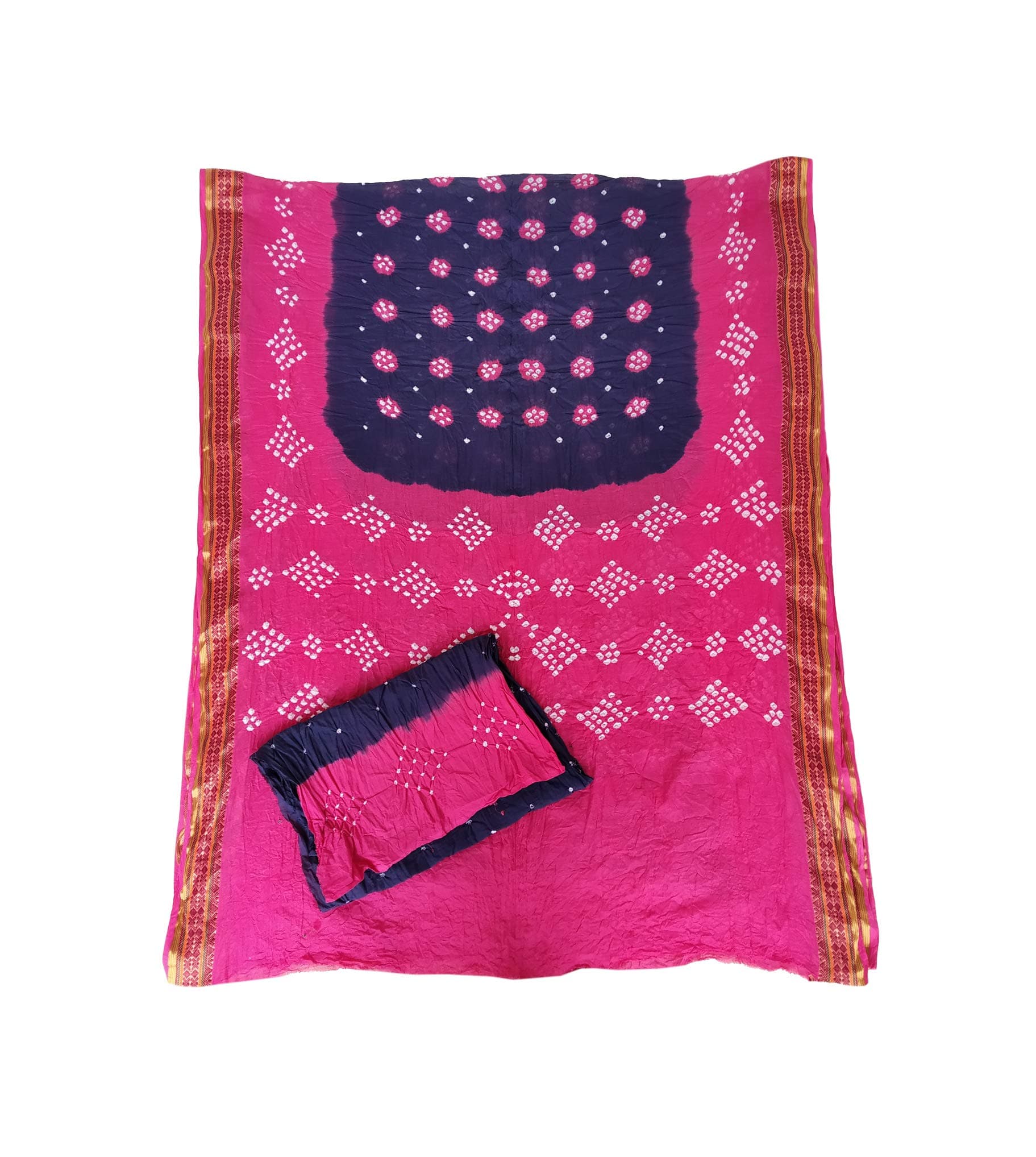 PRIYANSHI Women's Kutchch Hand Made Bandhej/bandhani cotton gadhwal bordar saree/Blue & Pink SD26