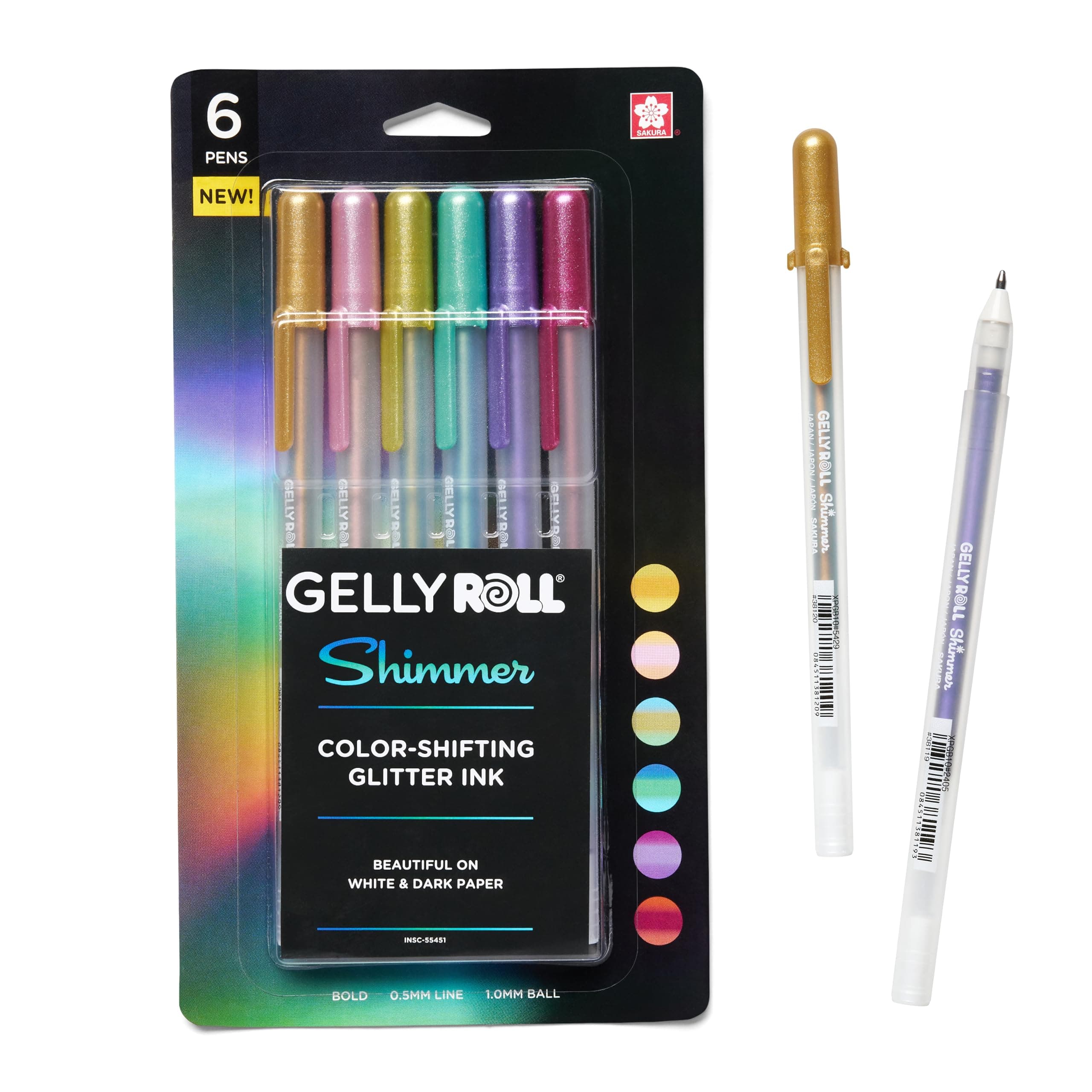 SAKURA Gelly Roll Shimmer Gel Ink Pen, Bold Tip, Assorted, 6 Count