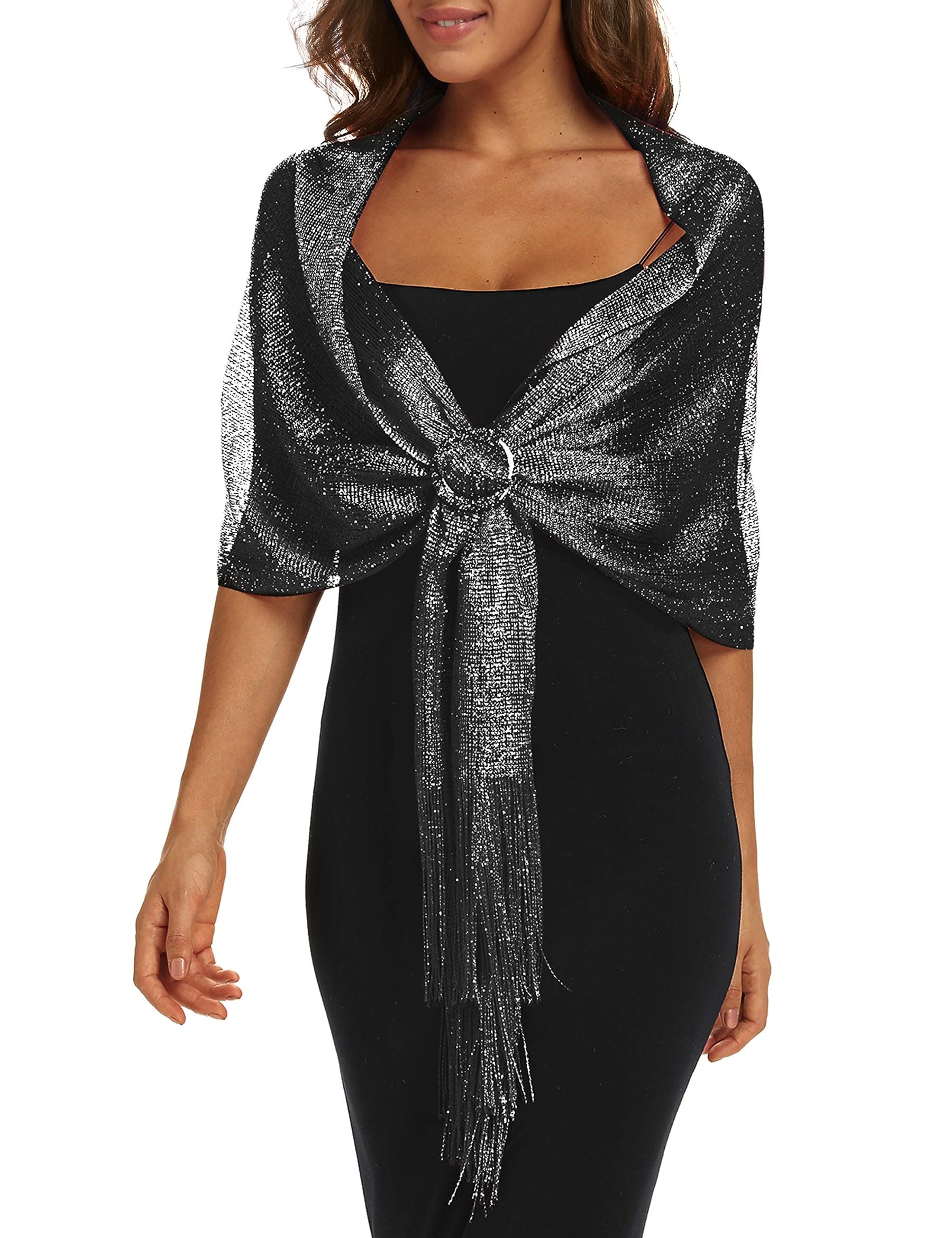 Shawls and Wraps for Evening Dresses Black/Silver