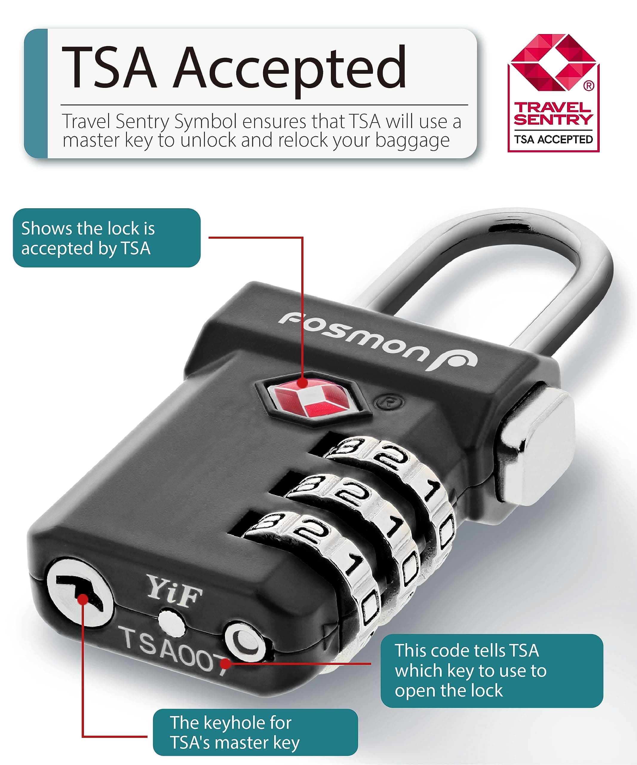 Fosmon TSA Accepted Luggage Locks, (4 Pack) Open Alert Indicator 3 Digit Combination Padlock Codes with Alloy Body and Release Button for Travel Bag, Suit Case and Luggage Blue, Pink, Silver, Black